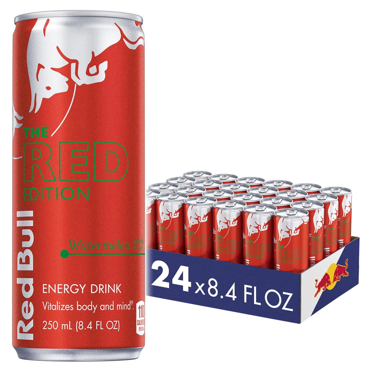 2025 Red Edition Energy Drink, Watermelon, with 80mg Caffeine plus Taurine & B Vitamins, 8.4 Fl Oz, Pack of 24 Cans