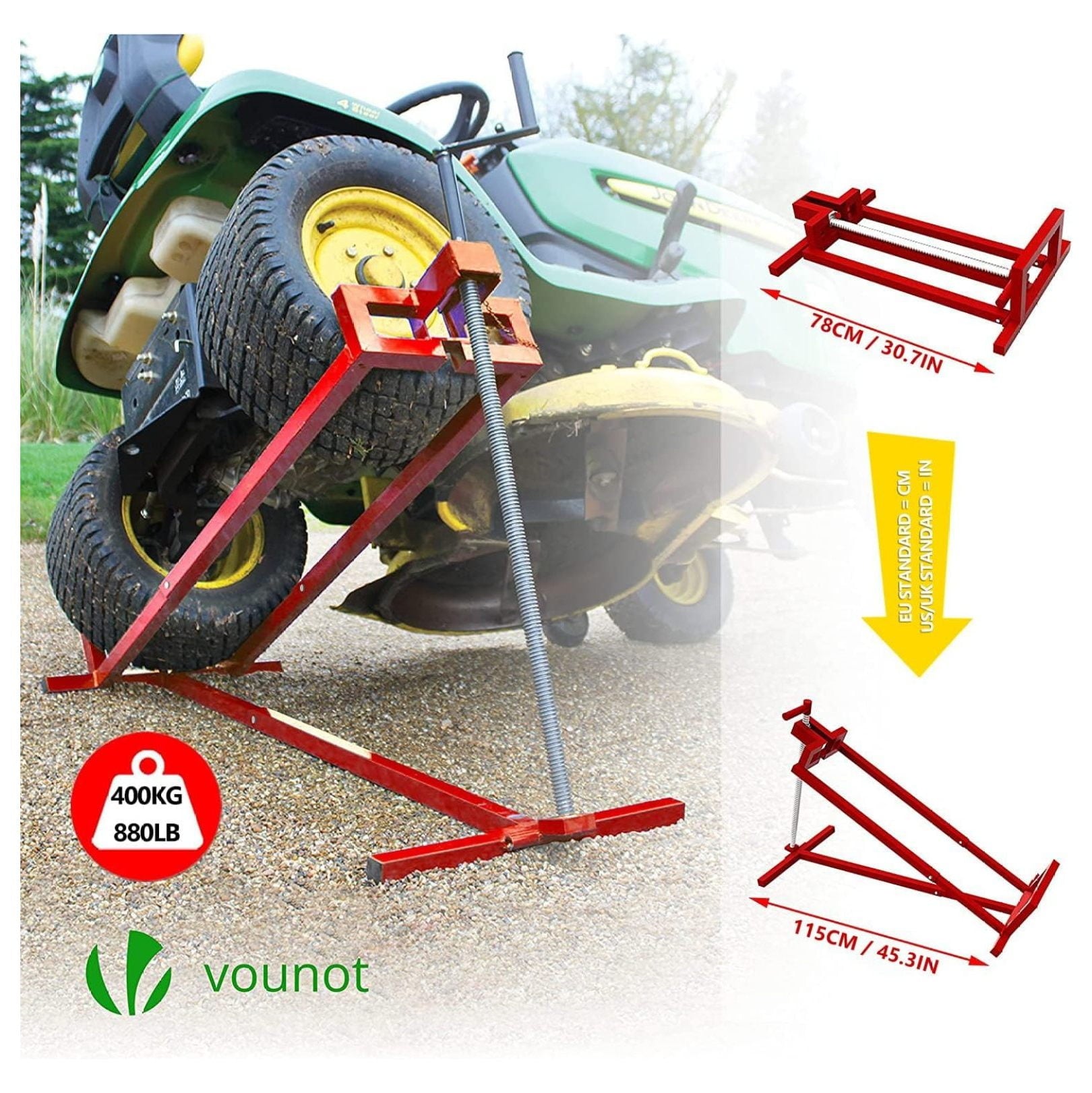 2025 Ride on Lawn Mower Lift Jack, Telescopic Maintenance Jack for Lawn mowers and Garden Tractors, Weight Capacity 880 Lbs, Red