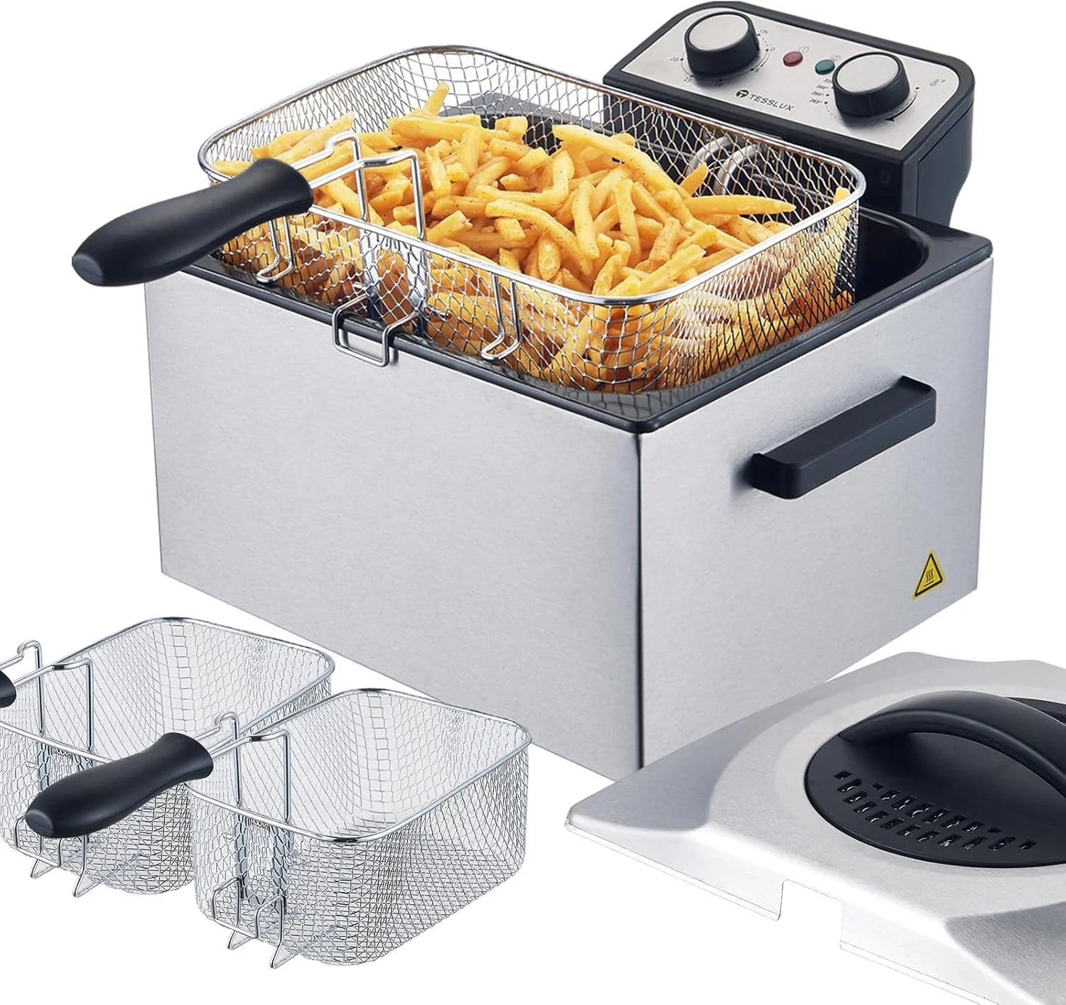 2025 Electric Deep Fryer with Basket for Home Use, Lid with Viewing Window and Odorless Filter, Adjustable Temperature, 5.3 Quart, Stainless Steel