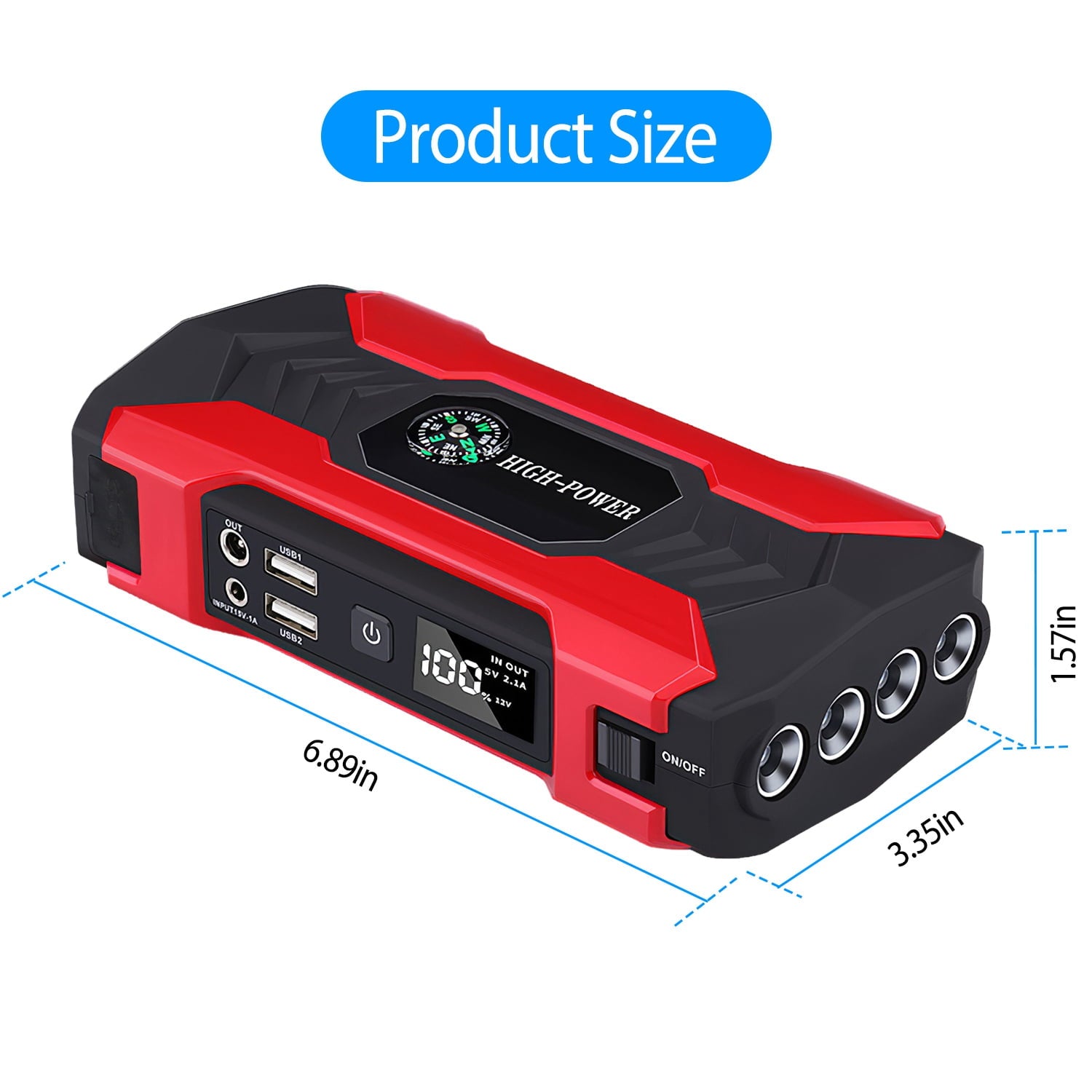 2025 20000mAh Car Battery Jump Starter 1000A Battery Charger with Safe Smart Clamps LED Flashlight