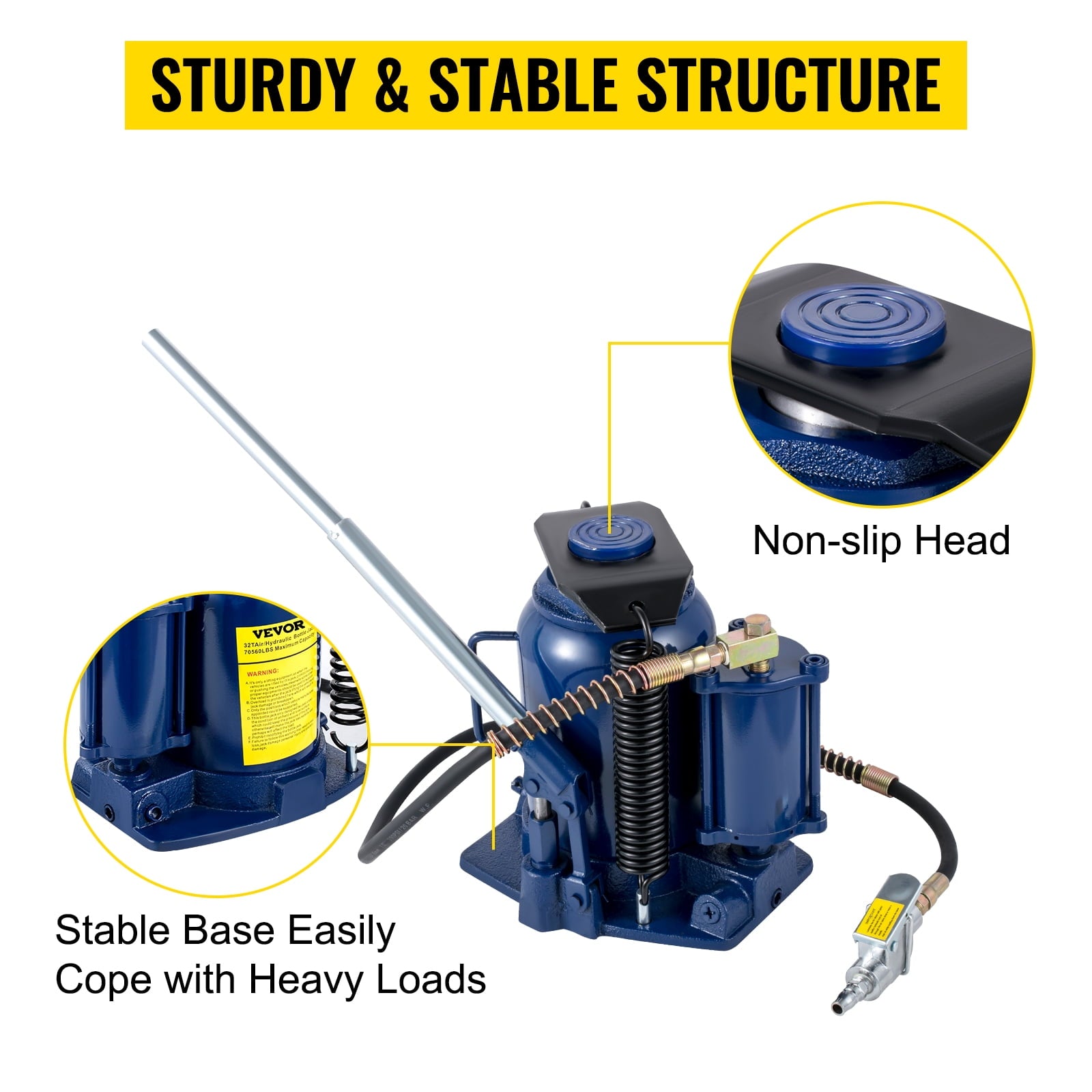 2025 Air Hydraulic Bottle Jack, 32 Ton/70550lbs, Pneumatic/Manual High Lift Bottle Jack, with Hand Pump for Car Truck RV Repair Lift