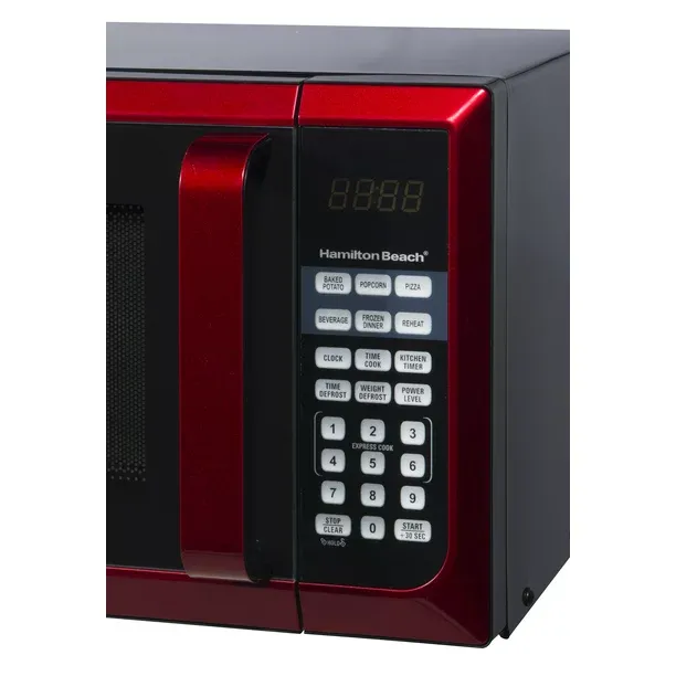 2025 Beach 0.9 Cu. Ft. Red Stainless Steel Microwave Oven, 900W, LED Display