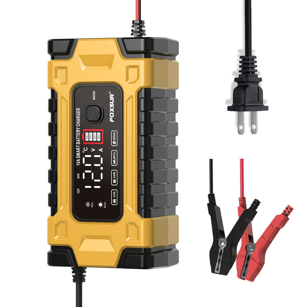 2025 Battery Charger 10A 24V5A Smart Automatic Car Battery Charger with LCD Screen Pulse Repair Charger Pack Battery Maintainer for Car, Lawn Mower, Motorcycle, Boat, SUV and More