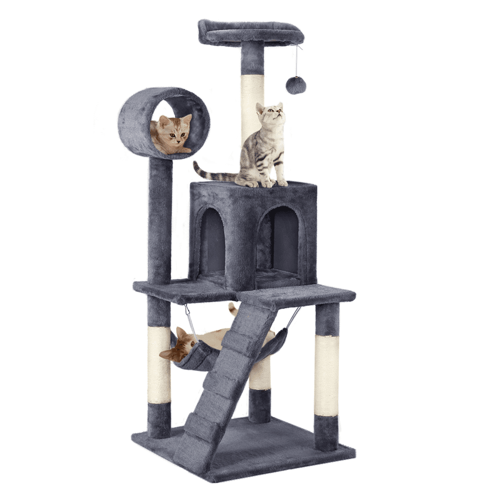 2025 51′′ Cat Tree Tower with Condo, Hammock & Scratching Posts, Gray