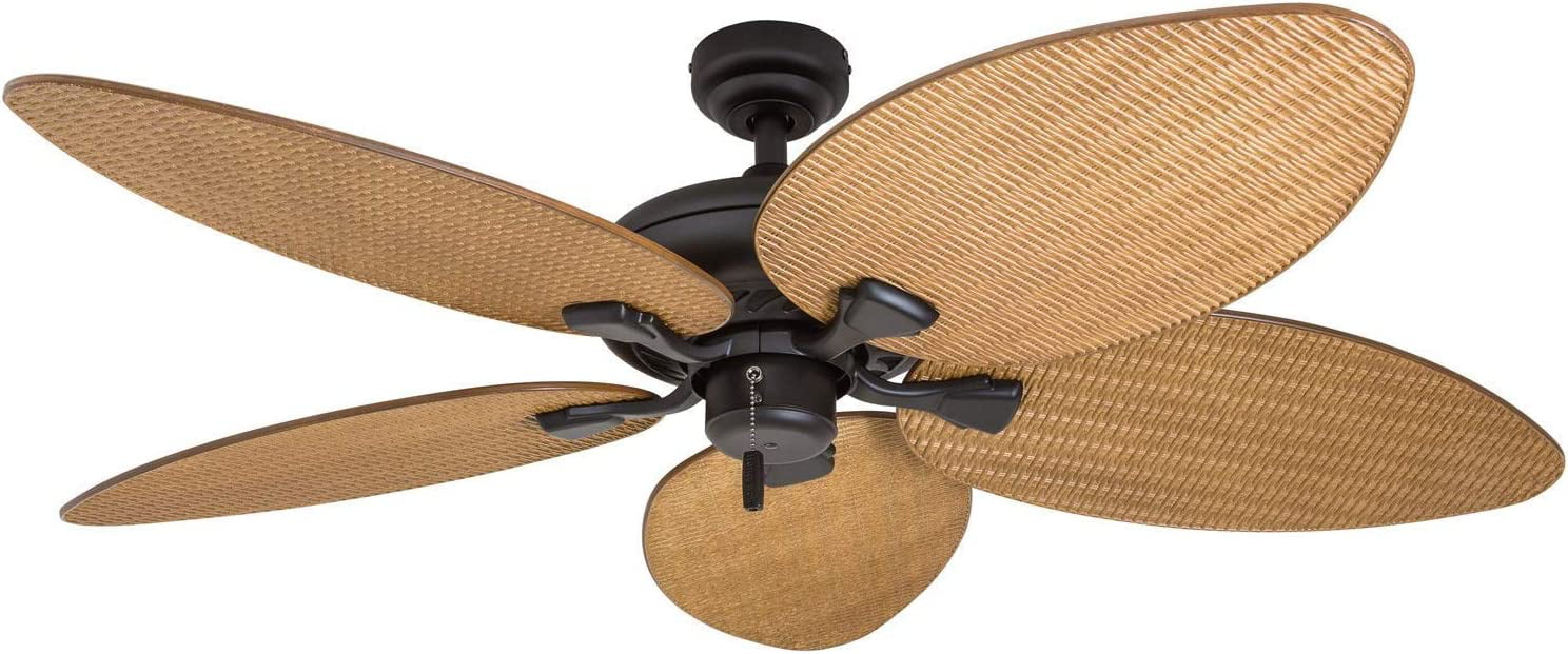 2025 Palm Valley 52′′ Bronze Tropical Ceiling Fan with 5 Palm Blades, 4 Arm Light Kit, Pull Chains & Reverse Airflow