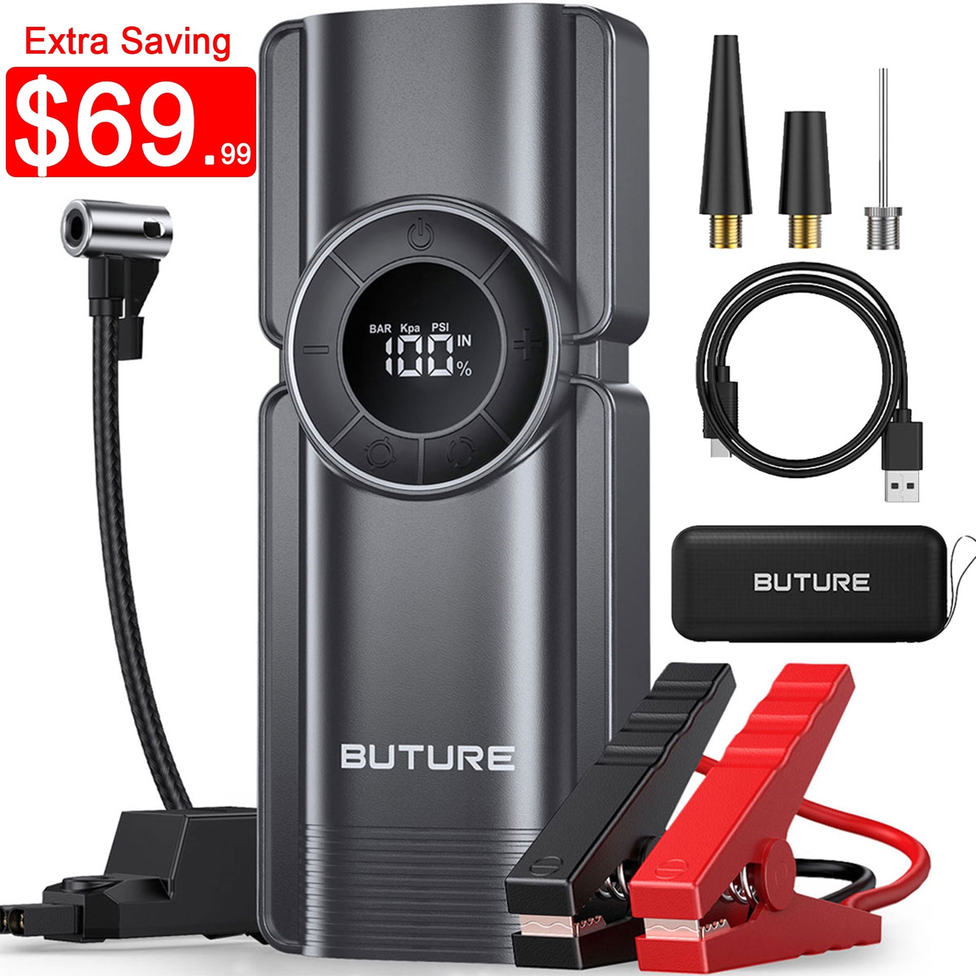 2025 Car Jump Starter With Air Compressor Power Bank 3000A 20000mAh 12V Car Battery Jump Starter 150PSI Digital Tire Inflator Portable Battery Jump Box Buture
