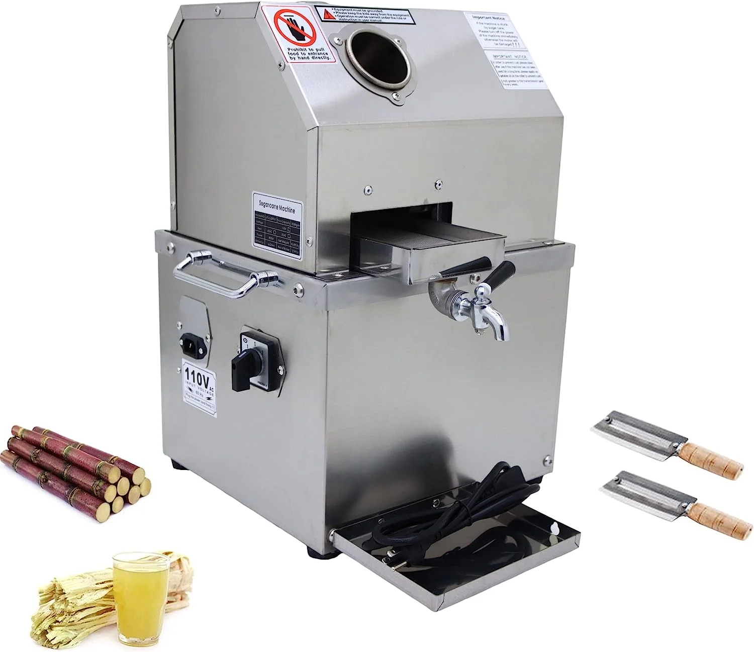 2025 Electric Sugar Cane Juicer with Three Stainless Steel Rollers, Commercial Juice Extractor for Citrus & Ginger