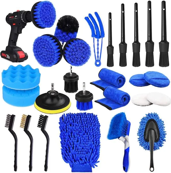 2025 26pcs Car Detailing Brush Set, Car Detailing Kit, Auto Detailing Drill Brush Set, Car Detailing Brushes, Car Buffing Sponge Pads Kit, Car Cleaning