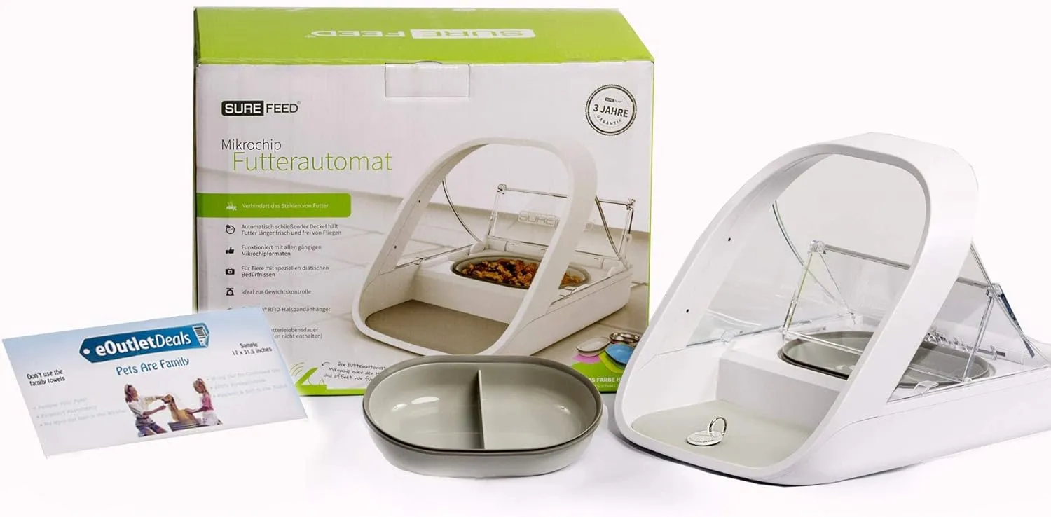 2025 Automatic Pet Feeder -Microchip Pet Feeder - MPF001 - Suitable for Both Wet and Dry Food - Bonus eOutletDeals Pet Towel flarmor