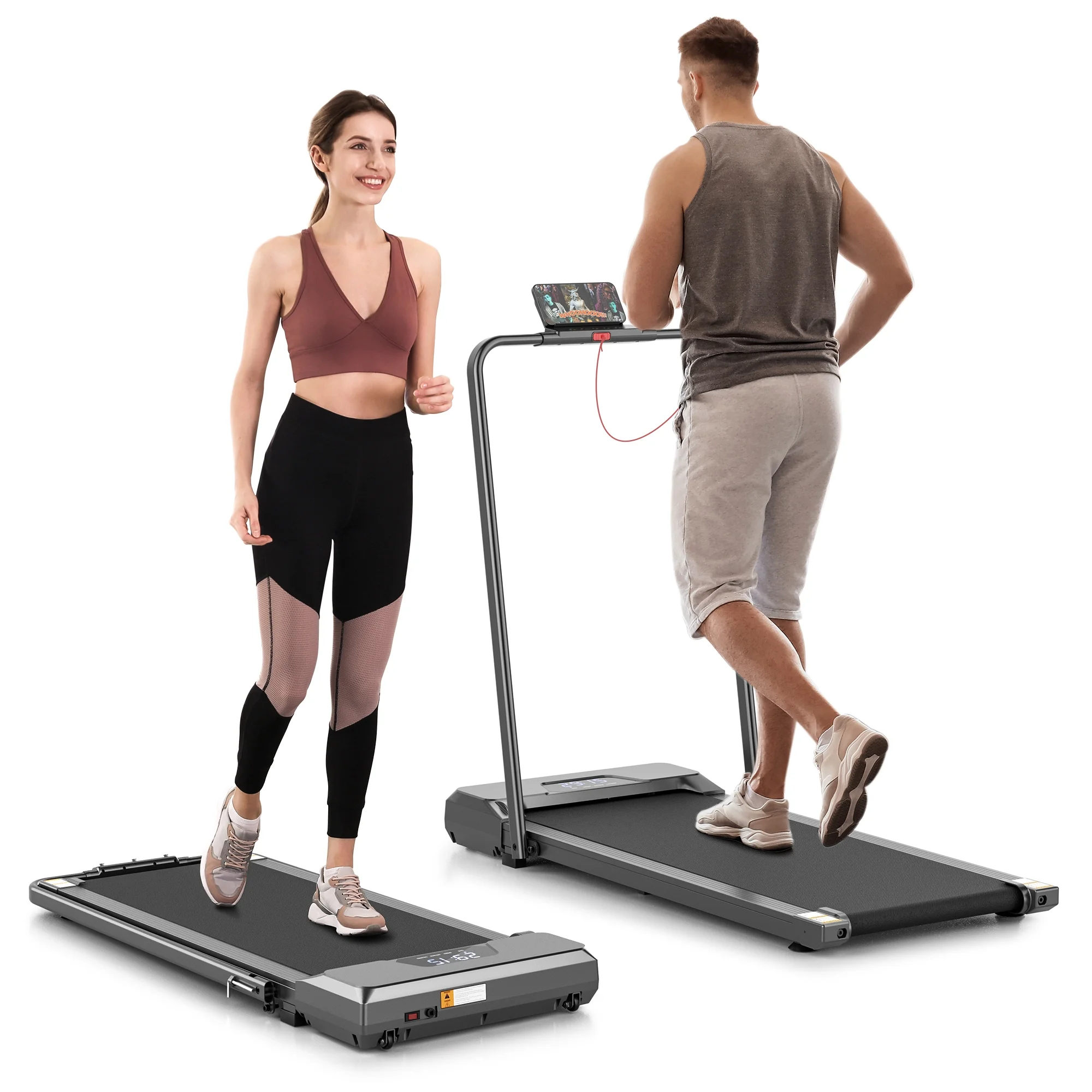 2025 2 in 1 Walking Pad Treadmill Folding 7.5 MPH Running Under Desk Treadmill with Remote Control and LED Display for Home Office Use