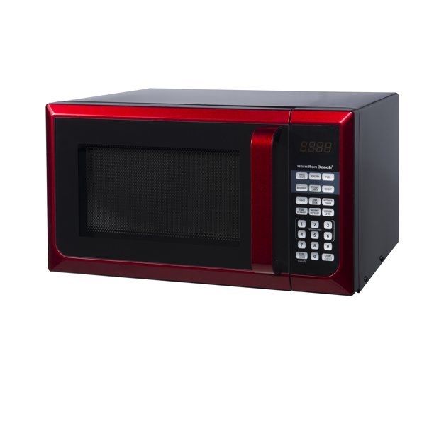 2025 Beach 0.9 Cu. Ft. Red Stainless Steel Microwave Oven, 900W, LED Display
