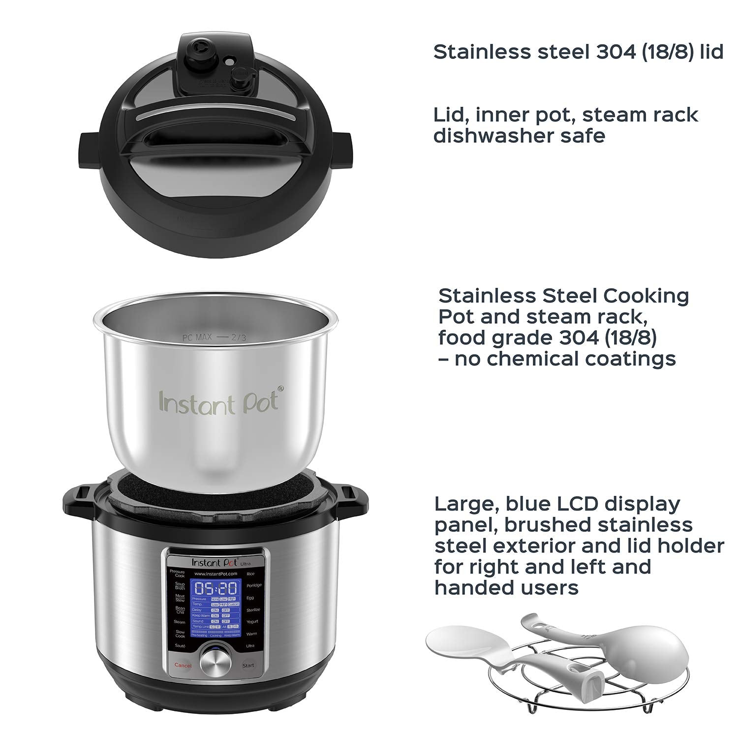 2025 Pot Ultra Mini 3-Quart Programmable Cooker, Stainless Steel, 16-in-1, Silver, Touch Control, UL Certified
