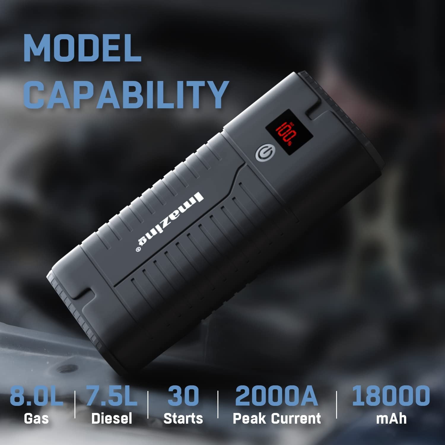 2025 Portable Car Jump Starter 2000A Peak 18000mAH, 12V Auto Battery Booster Portable Power Pack with LCD Display Jumper Cables, QC 3.0 and LED Light