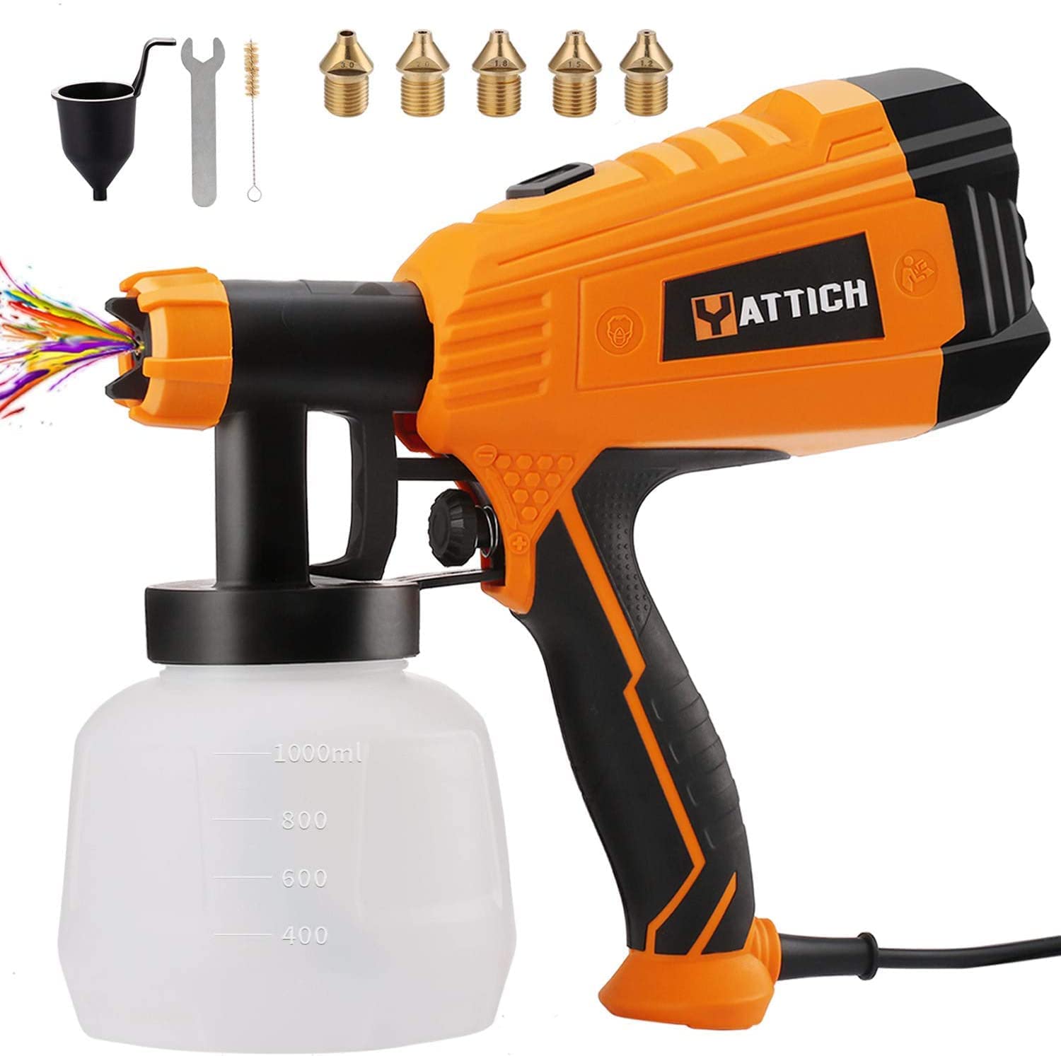 2025 700W HVLP Paint Sprayer YT-201, 3 Patterns, 5 Nozzle Sizes, Detachable Design