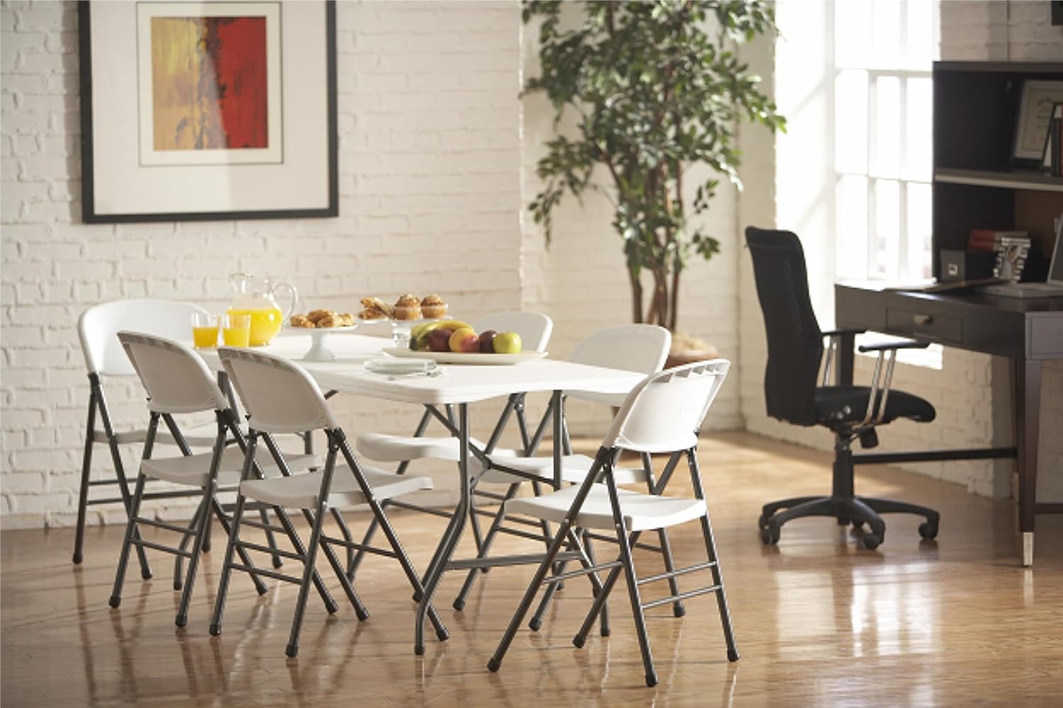 2025 Fold-in-Half Banquet Table w/Handle, 6ft, White