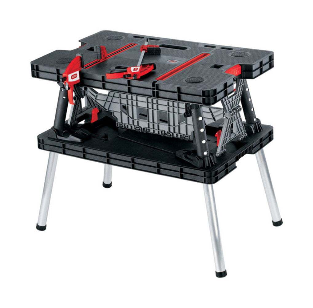 2025 Portable Folding Workbench Sawhorse with Clamps, Black/Yellow, Heavy-Duty Resin