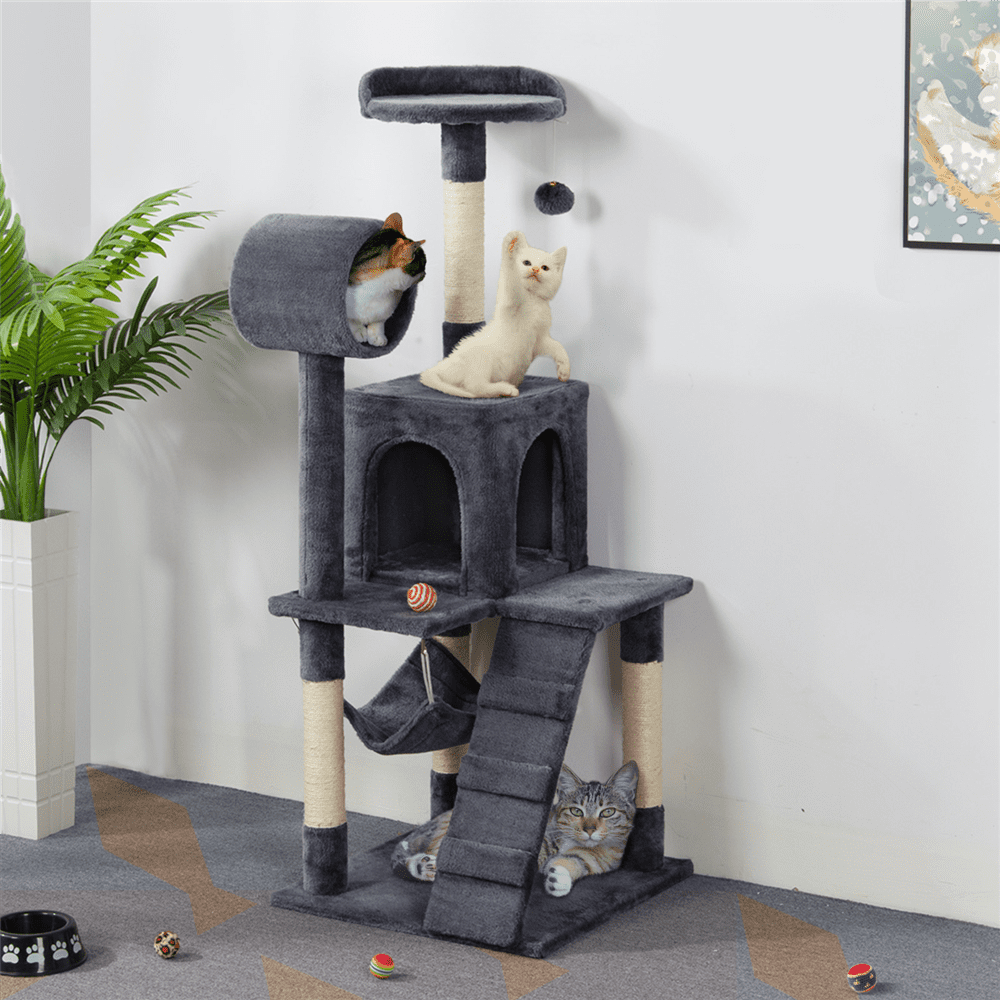 2025 51′′ Cat Tree Tower with Condo, Hammock & Scratching Posts, Gray