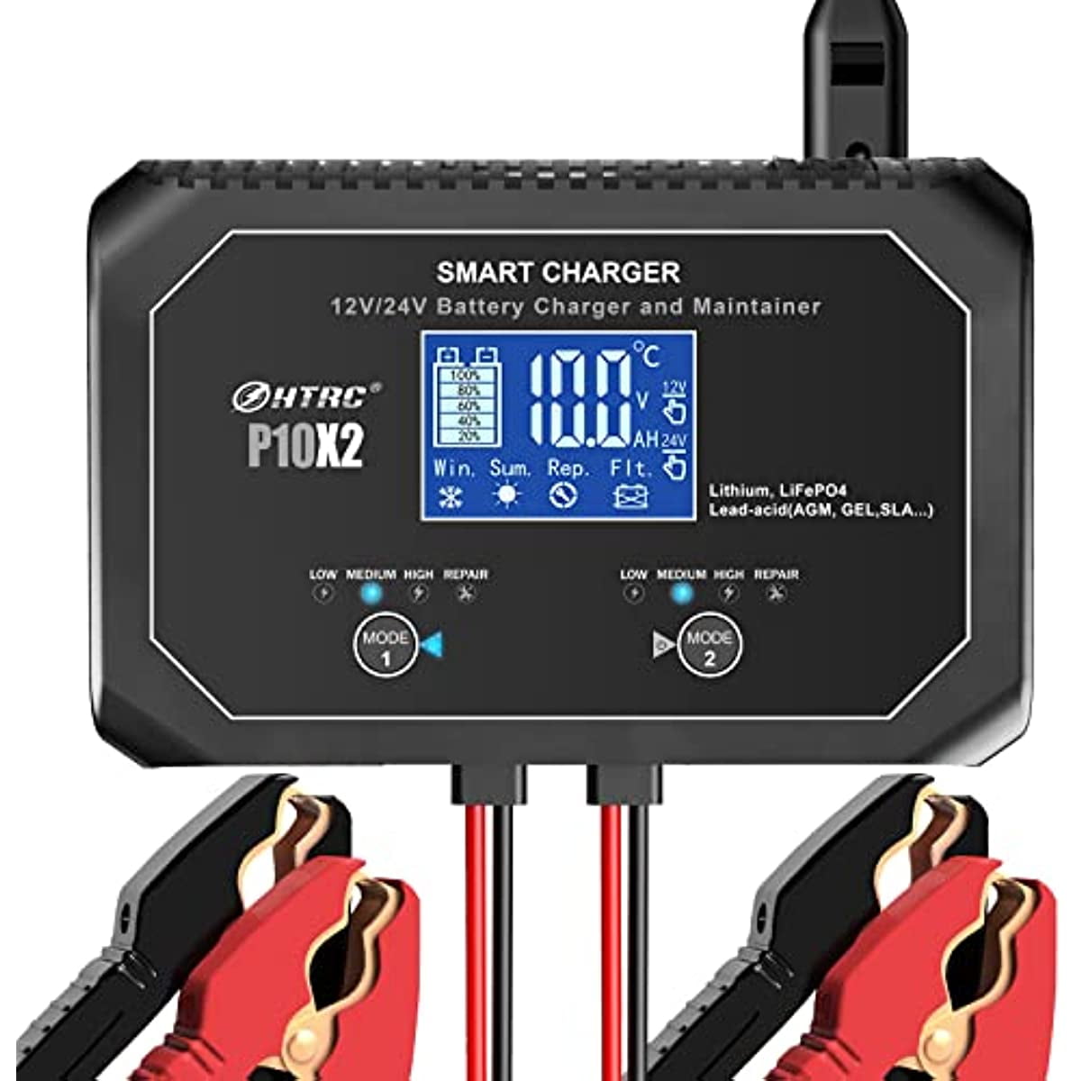 2025 20-Amp (10-Amp Per Bank) Dual Smart Charger,Car Battery Charger,12V and 24V,Lithium,LiFePO4,Lead-Acid(AGM/Gel/SLA..),Trickle Charger, Maintainer/deep Cycle Charger,for Boat,Motorcycle..