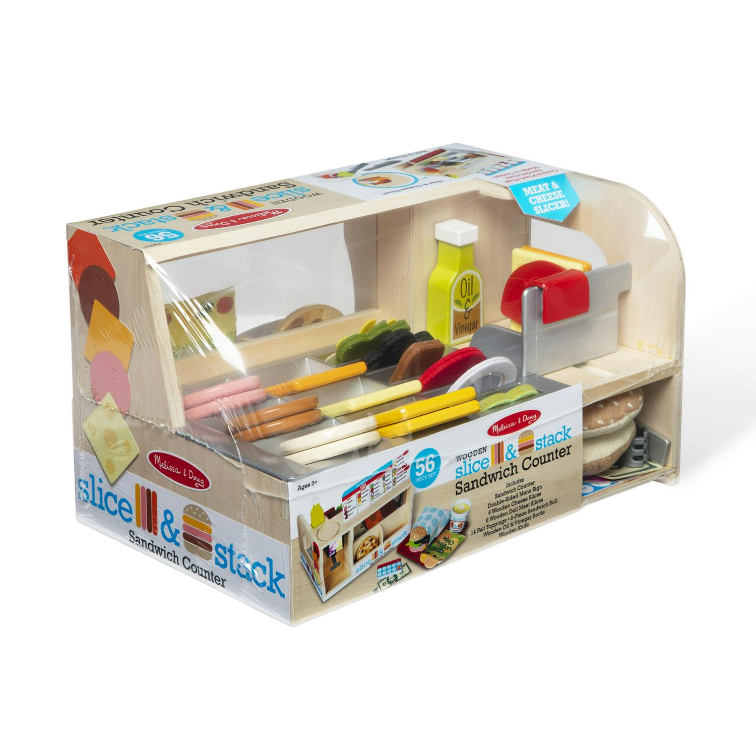 2025 and Doug Wooden Slice and Stack Sandwich Counter with Deli Slicer a 56-Piece Pretend Play Food Pieces flarmor