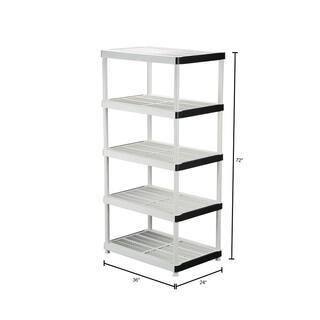 2025 5-Tier Plastic Shelving Unit, 72′′x36′′x24′′, 200 lbs Capacity, Gray