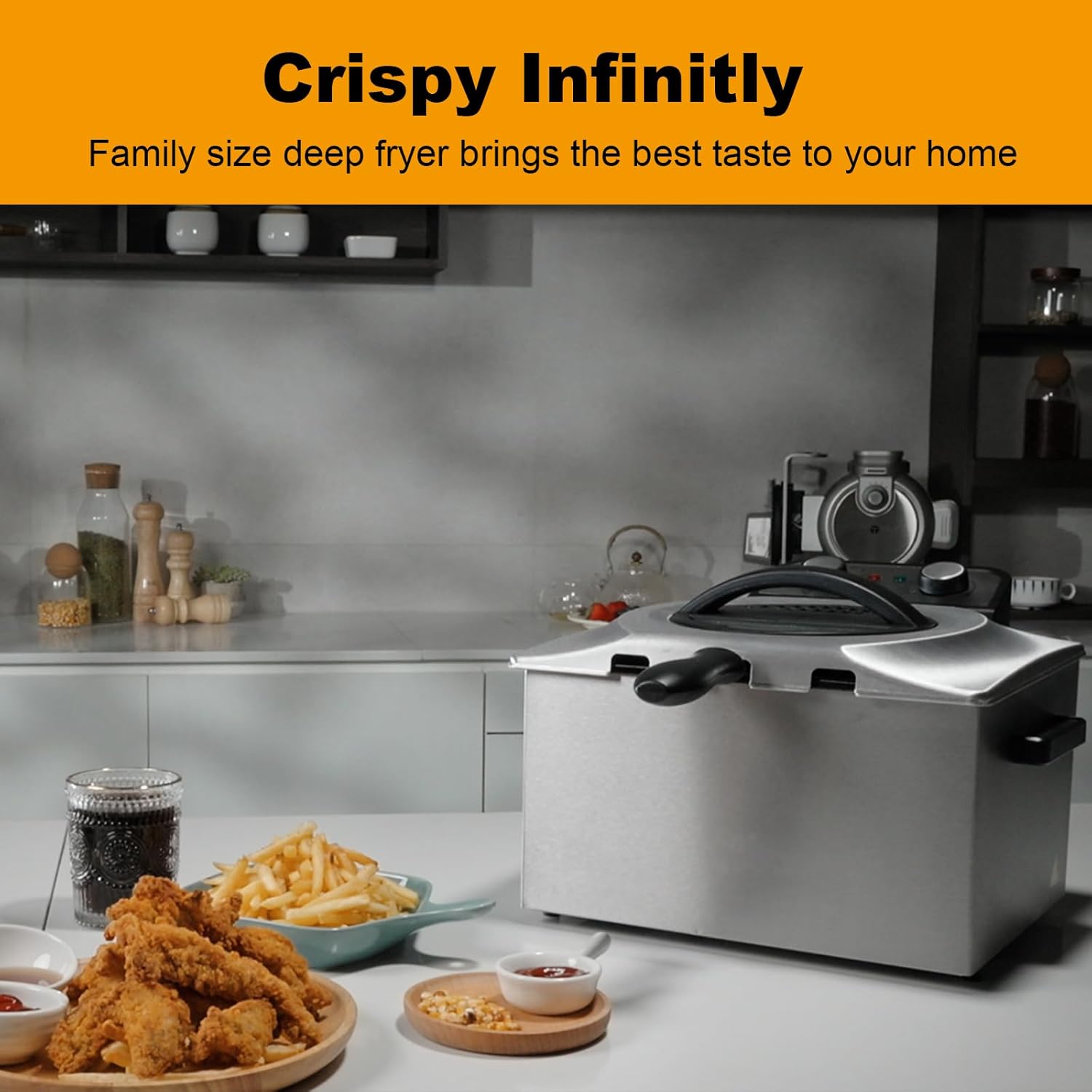 2025 Electric Deep Fryer with Basket for Home Use, Lid with Viewing Window and Odorless Filter, Adjustable Temperature, 5.3 Quart, Stainless Steel