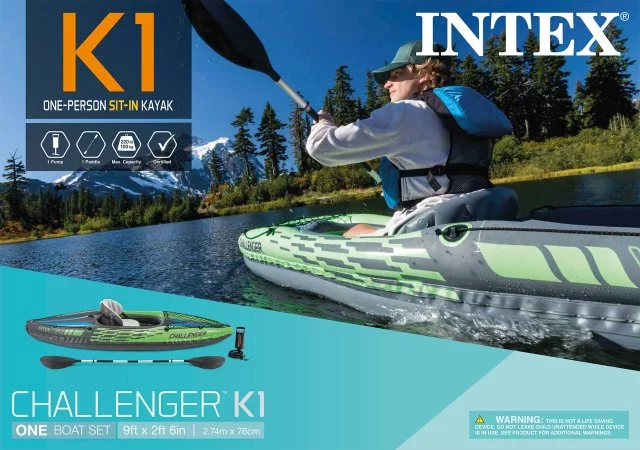 2025 Challenger K1 Inflatable Kayak with Oar, Hand Pump, Durable Vinyl, and Adjustable Seat