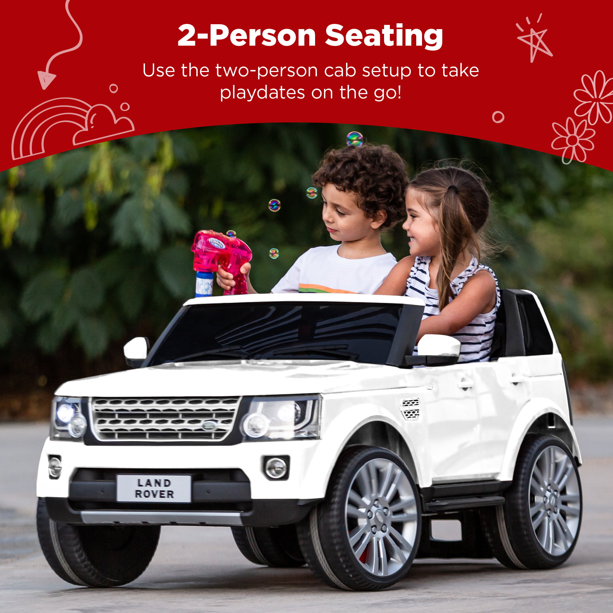 2025 Best Choice Products 12V 3.7 MPH 2-Seater Licensed Land Rover Ride On Car Toy w/ Parent Remote Control - White