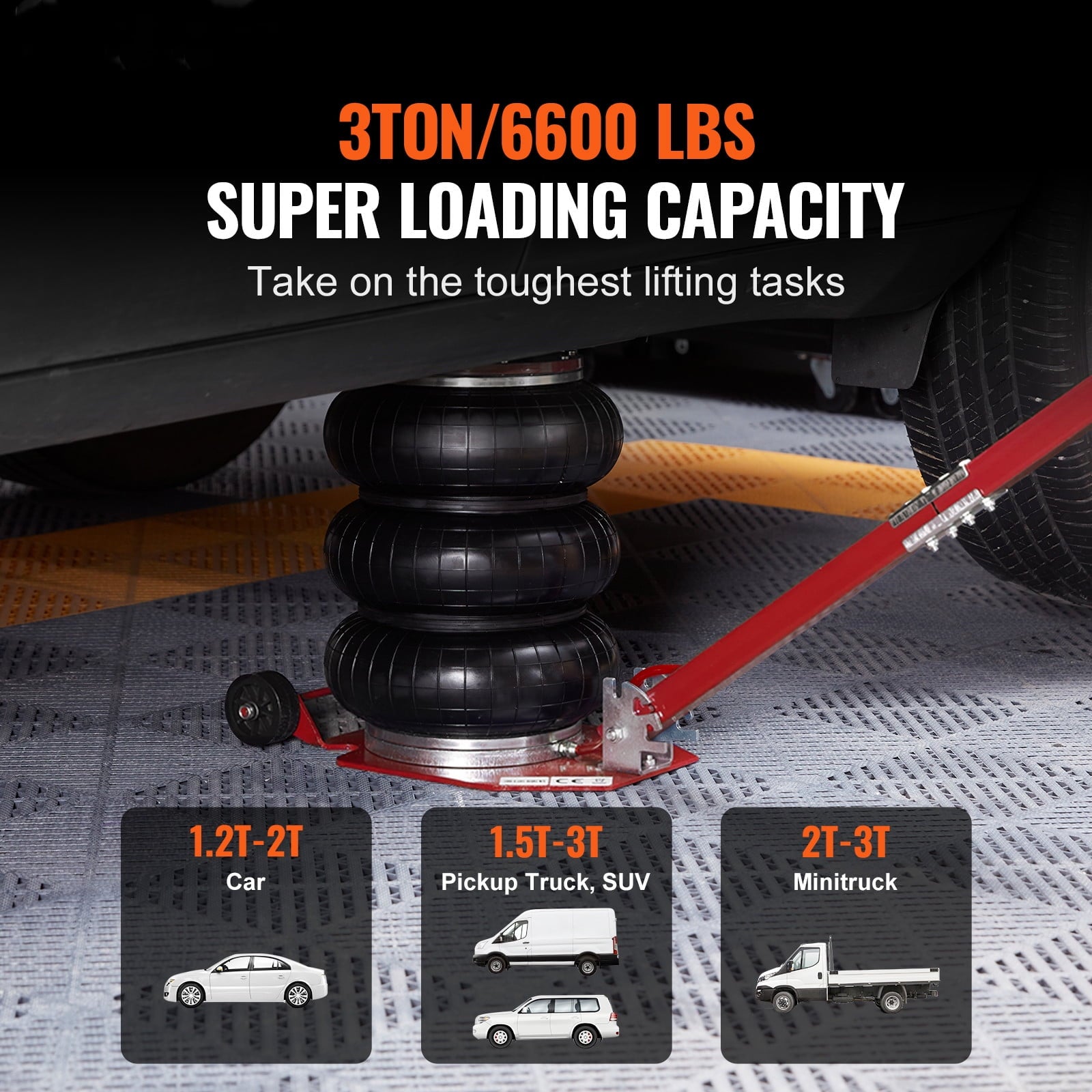 2025 Air Jack, 3 Ton/6600 lbs Triple Bag Air Jack, Airbag Jack with Six Steel Pipes, Lift up to 17.7 inch/450 mm, 3-5 s Fast Lifting Pneumatic Jack, with Adjustable Handles for Cars Repair