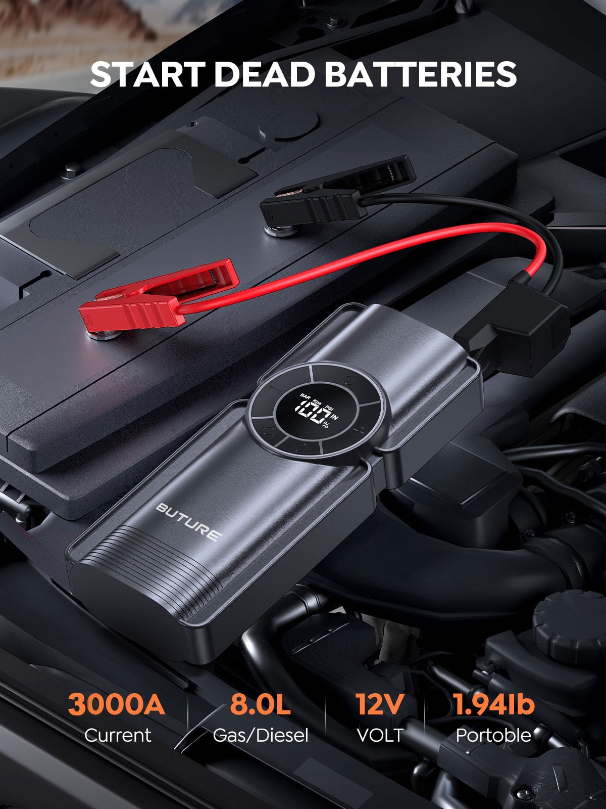 2025 Car Jump Starter With Air Compressor Power Bank 3000A 20000mAh 12V Car Battery Jump Starter 150PSI Digital Tire Inflator Portable Battery Jump Box Buture
