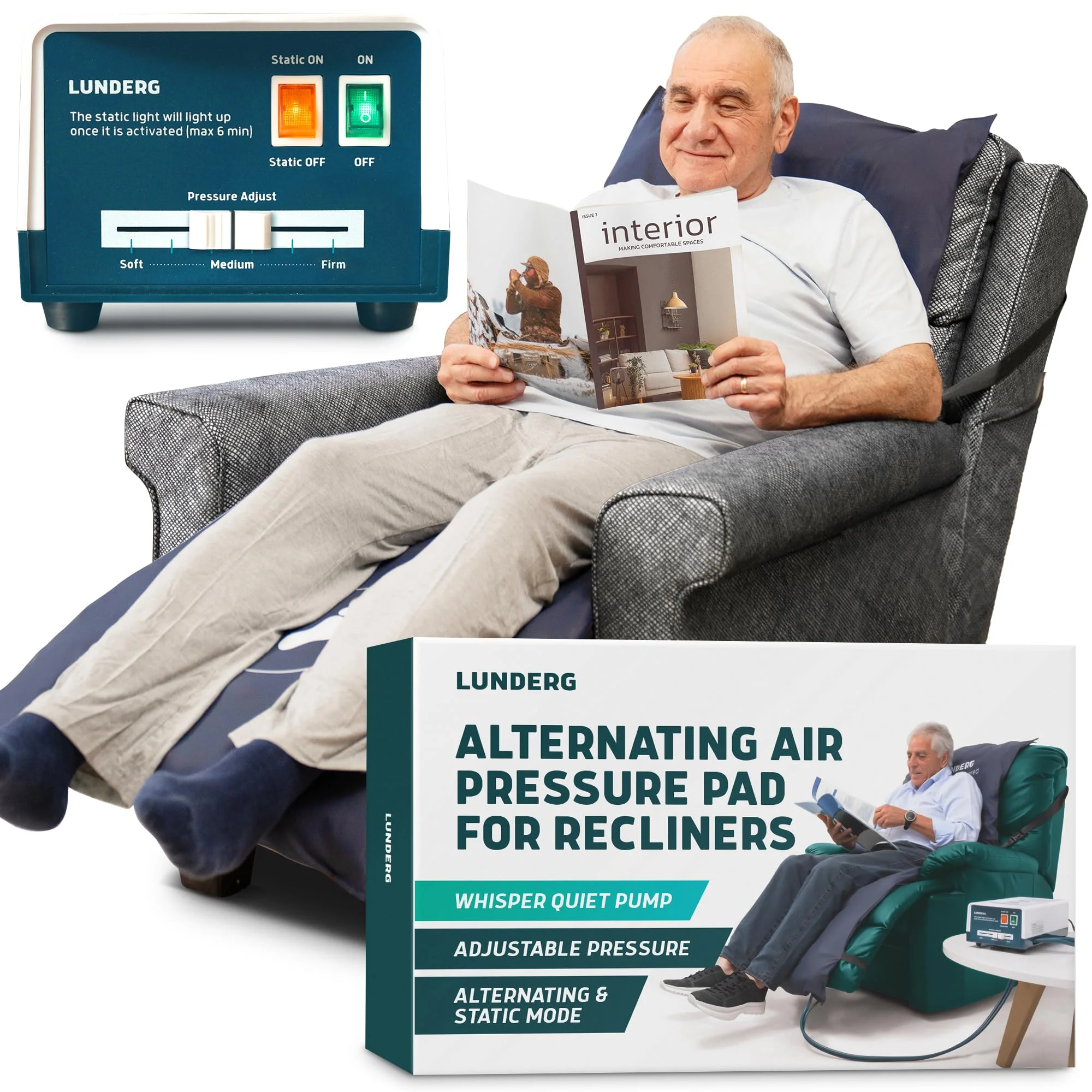 2025 Alternating Air Pressure Pad for Recliner Chair - Pressure Relief Cushion Topper for Recliner - Bed Sore Prevention - Includes Medical Grade Mattress Pad, Cover & Quiet Pump - Home or Hospital