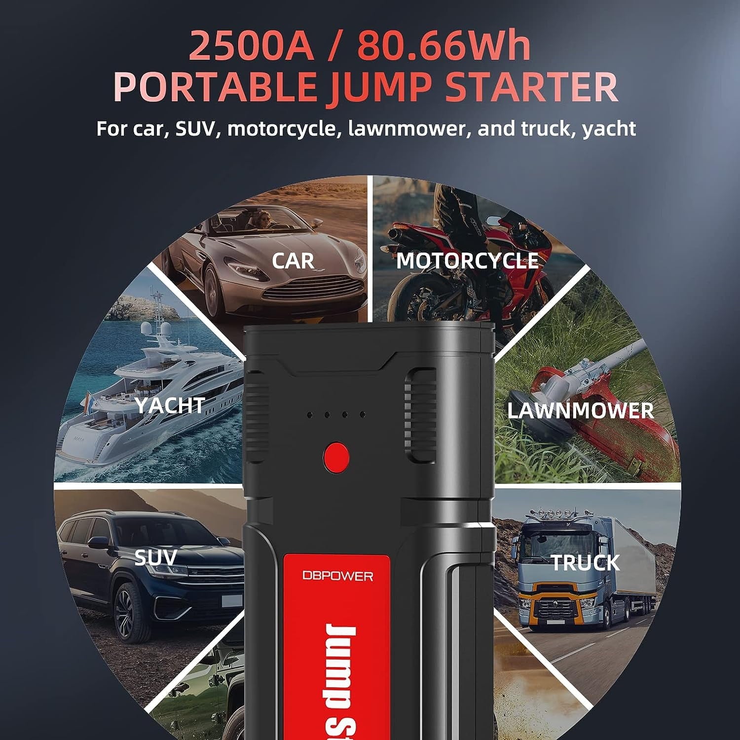 2025 Car Jump Starter – 2500A Peak, 21800mAh Battery, Quick Charge, 12V Portable Booster for 8.0L Gas/6.5L Diesel Engines,Black Red