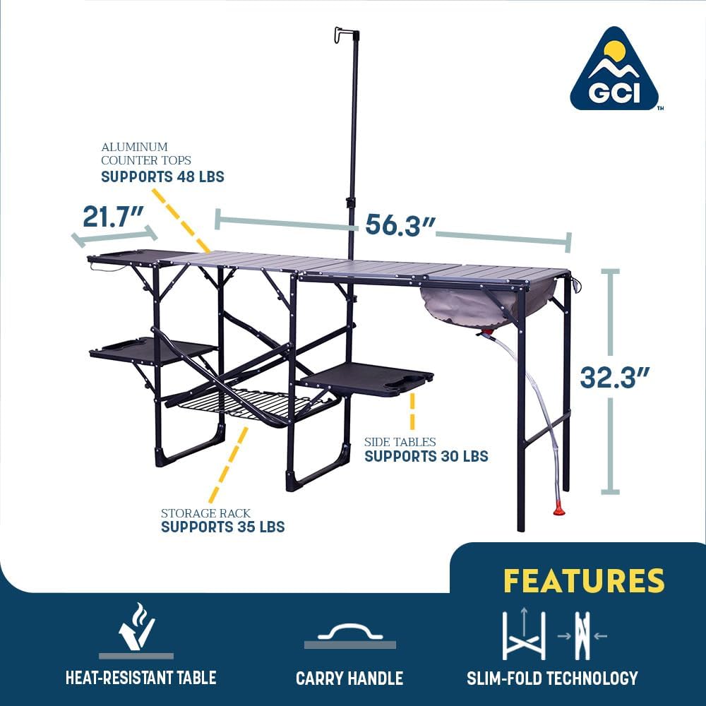 2025 Portable Folding Kitchen Table with Soft Shell Sink Heat Resistant Tabletop