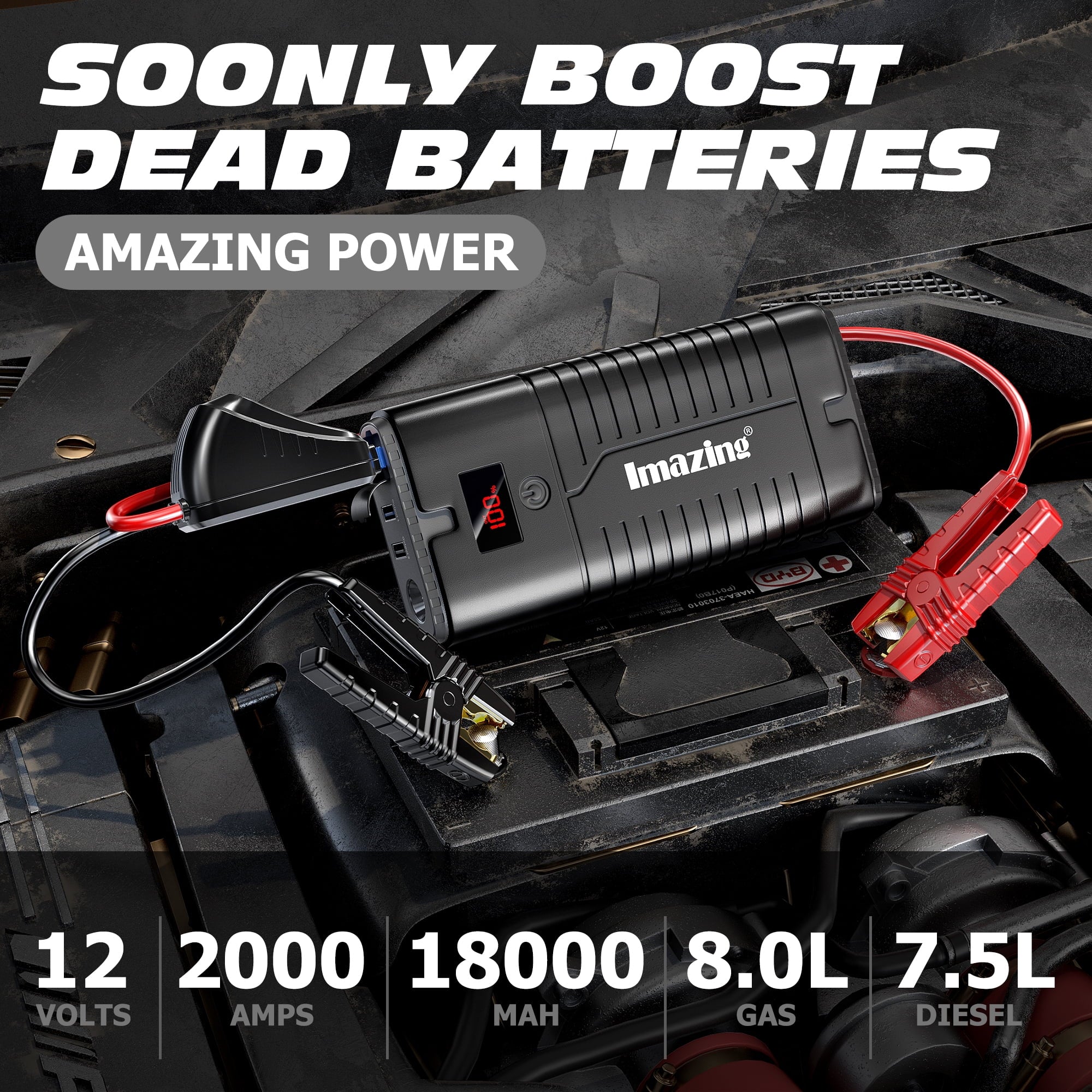 2025 Portable Car Battery Jump Starter-2000 amps Peak 18000mAh(up to 8.0L Gas/7.5L Diesel Engine)