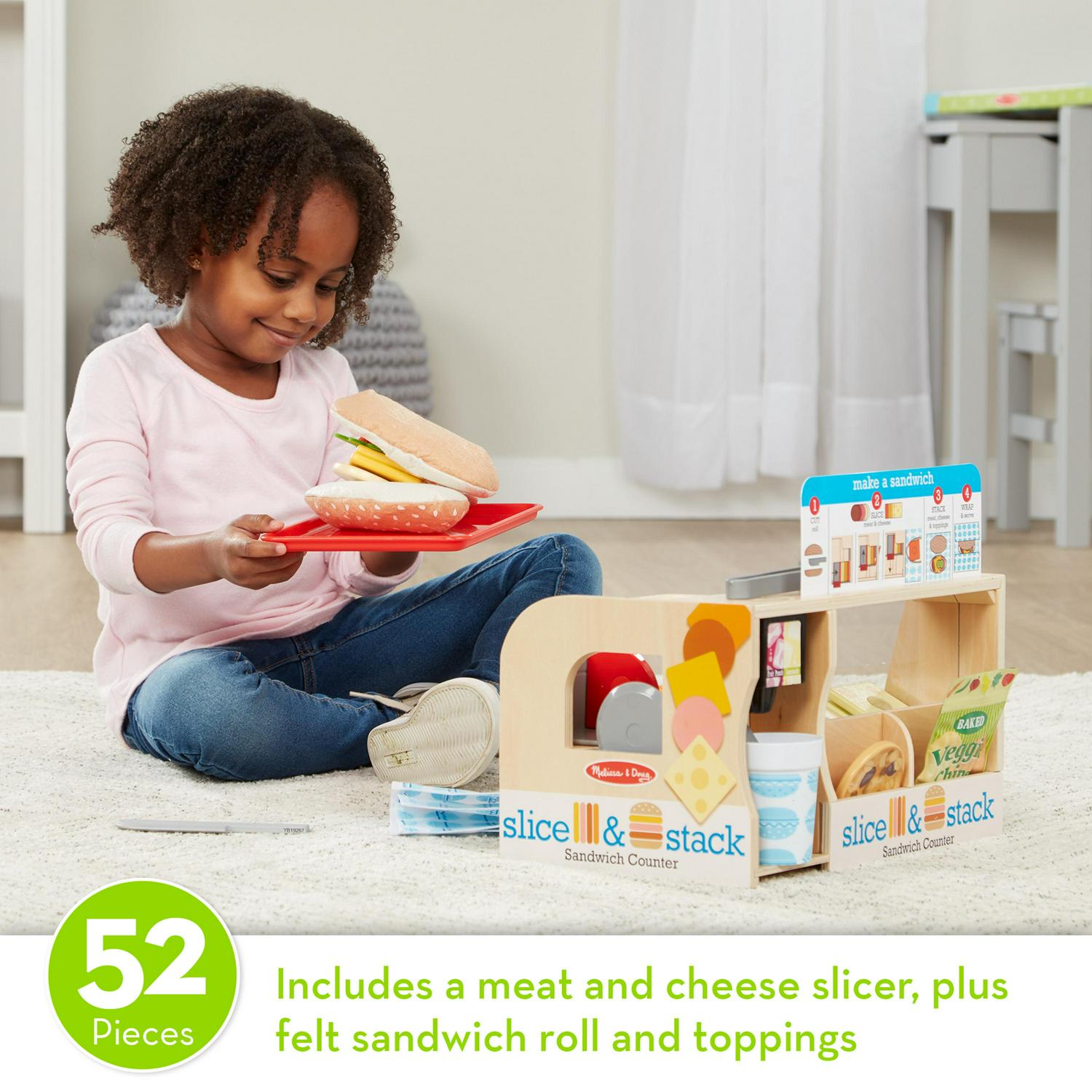 2025 and Doug Wooden Slice and Stack Sandwich Counter with Deli Slicer a 56-Piece Pretend Play Food Pieces flarmor
