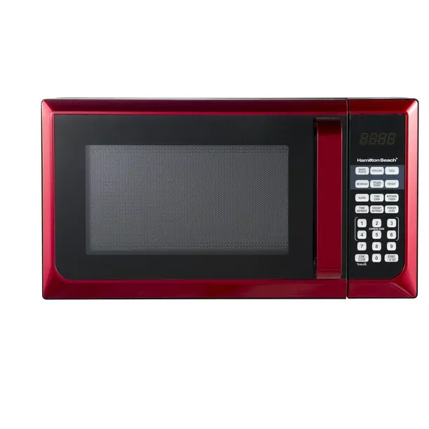 2025 Beach 0.9 Cu. Ft. Red Stainless Steel Microwave Oven, 900W, LED Display