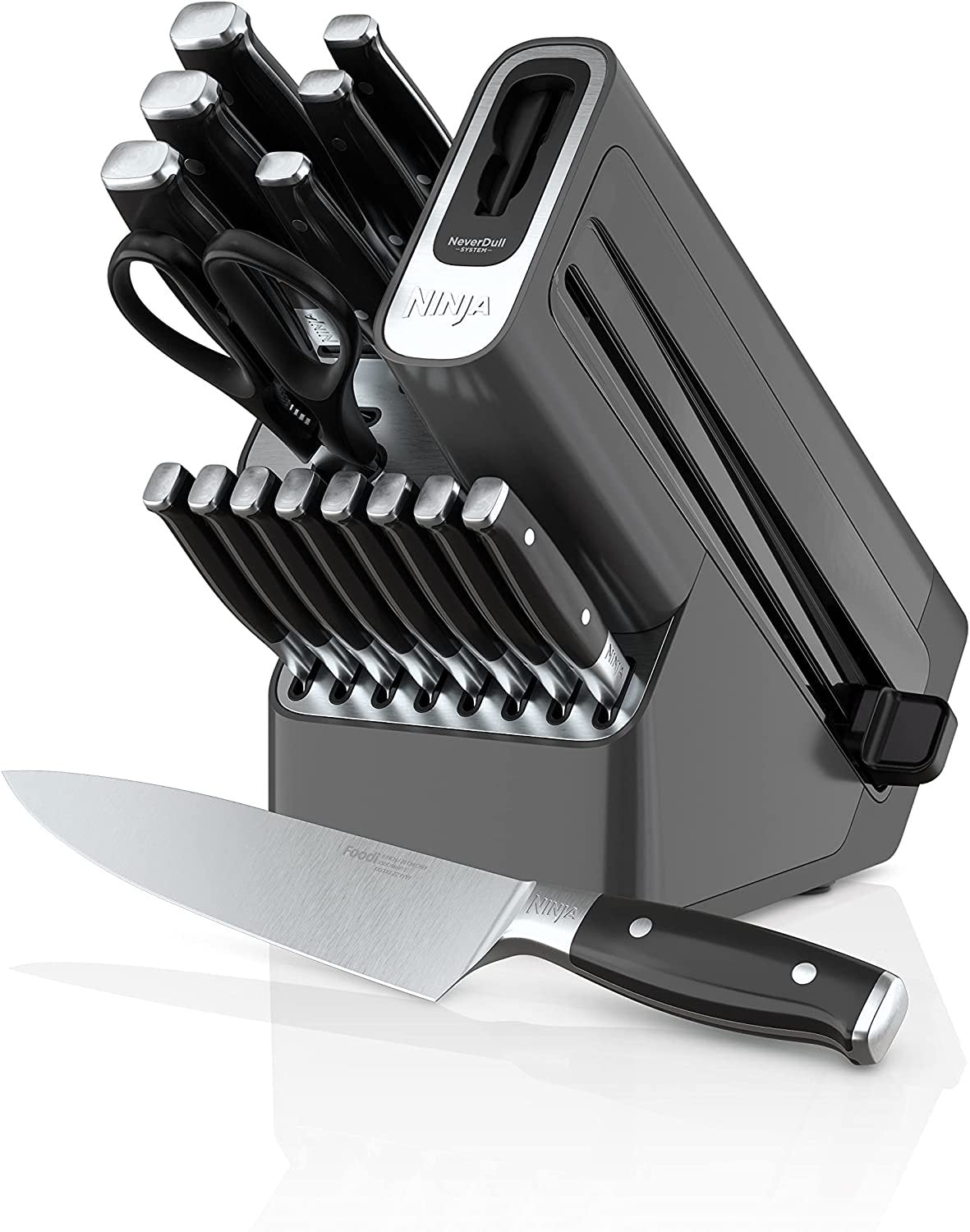 2025 K32017 Foodi NeverDull 17 Piece Premium Knife System Block Set with Built-in Sharpener, Stainless Steel/Black