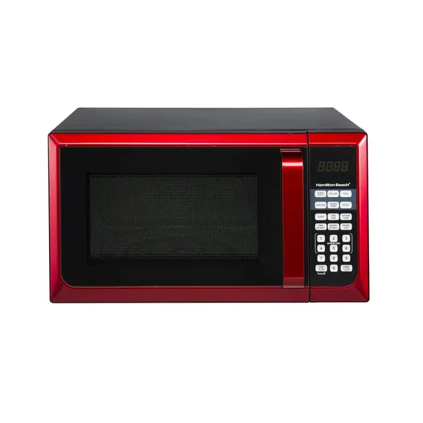 2025 Beach 0.9 Cu. Ft. Red Stainless Steel Microwave Oven, 900W, LED Display