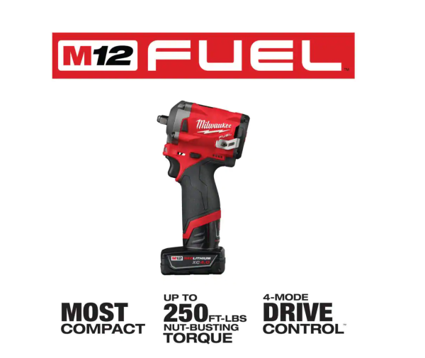 2025 2554-22-2457-20 M12 FUEL 12V Lithium-Ion Brushless Cordless Stubby 3/8 in. Impact Wrench Kit with M12 3/8 in. Ratchet