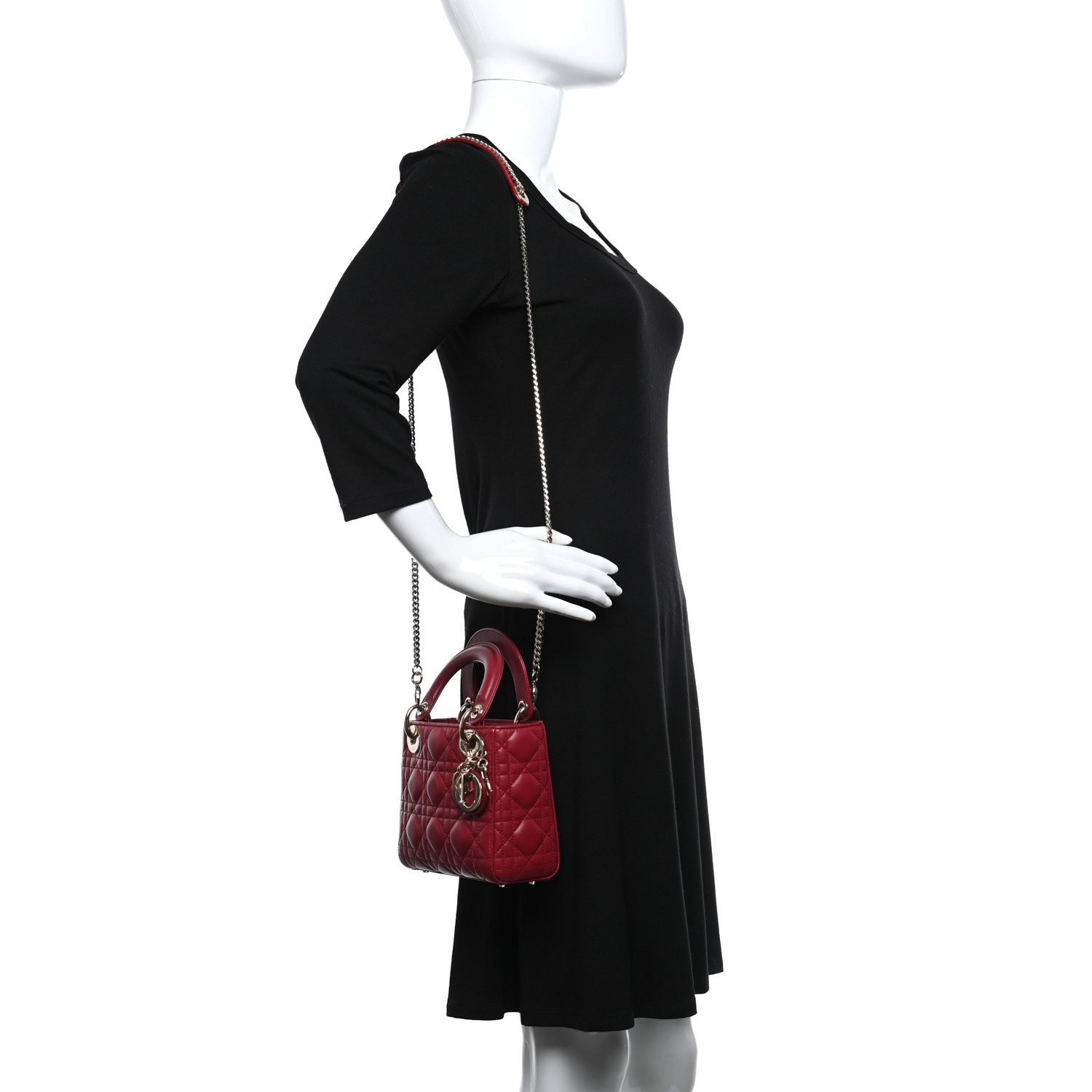 Lambskin Cannage Mini Lady Dior Burgundy - LuxuryEva