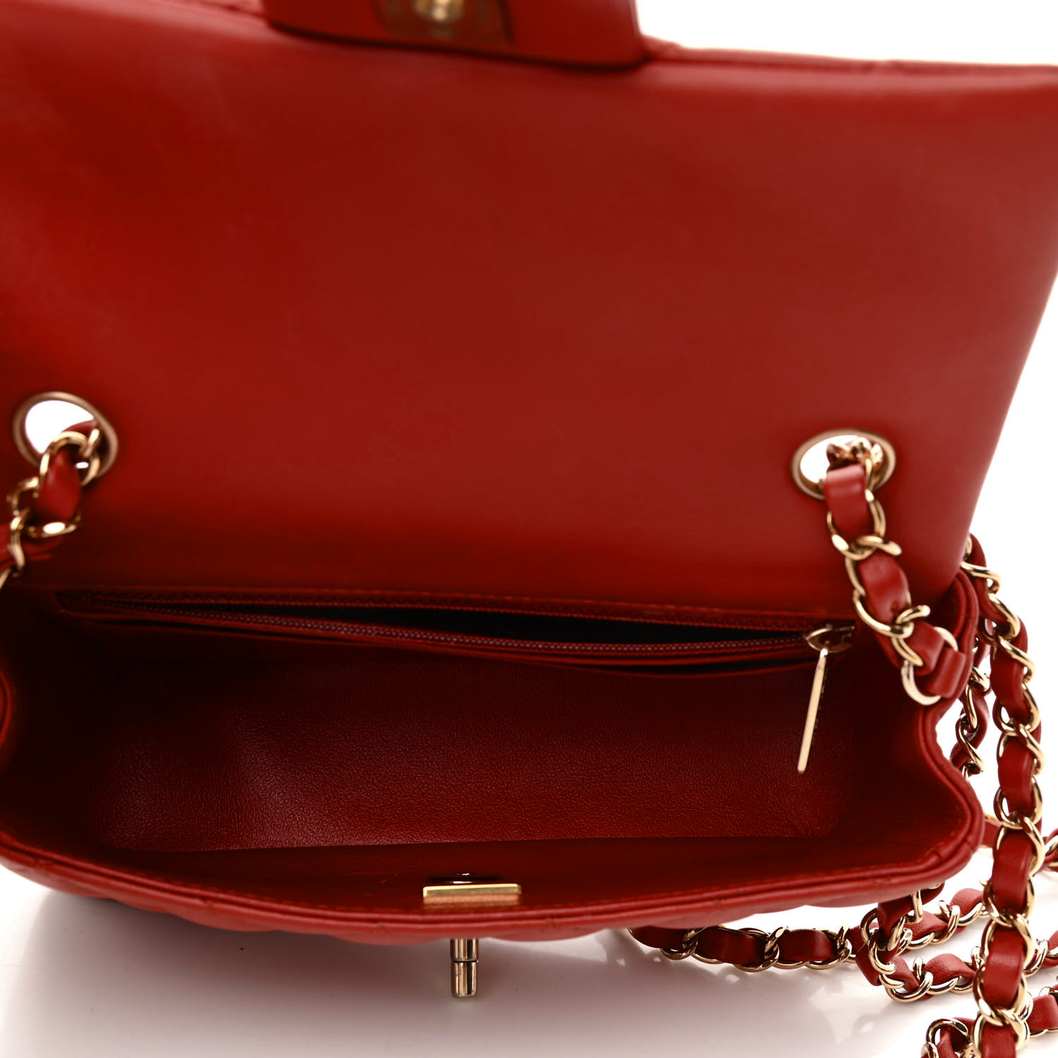 Lambskin Quilted Mini Rectangular Flap - Red - LuxuryEva