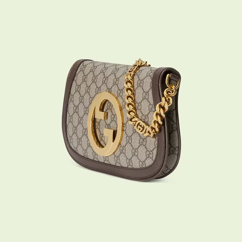 GG Supreme Monogram Textured Dollar Calfskin Blondie Chain Shoulder Flap Bag Beige - LuxuryEva