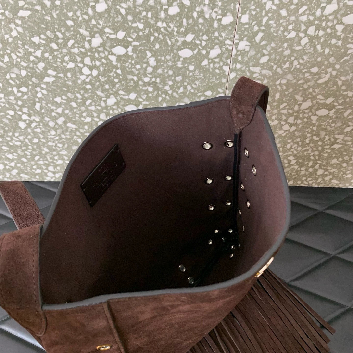 Valentino Garavani Nellcôte Suede Shoulder Bag With Fringes - LuxuryEva