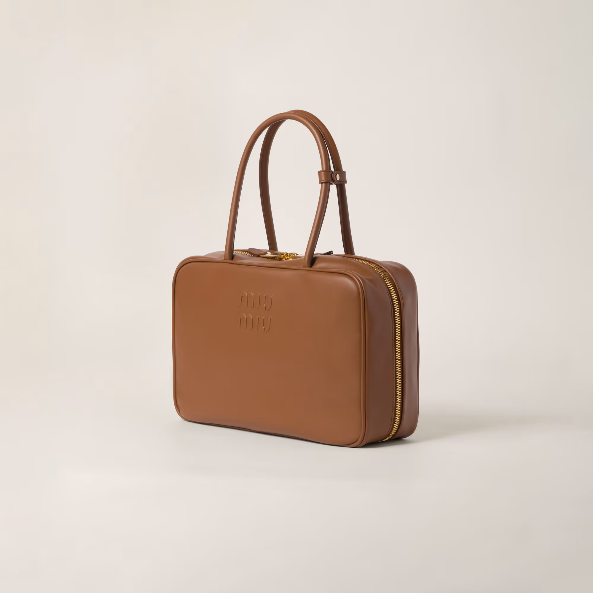 MIUMIU Leather Beau bag Large-Cognac - LuxuryEva