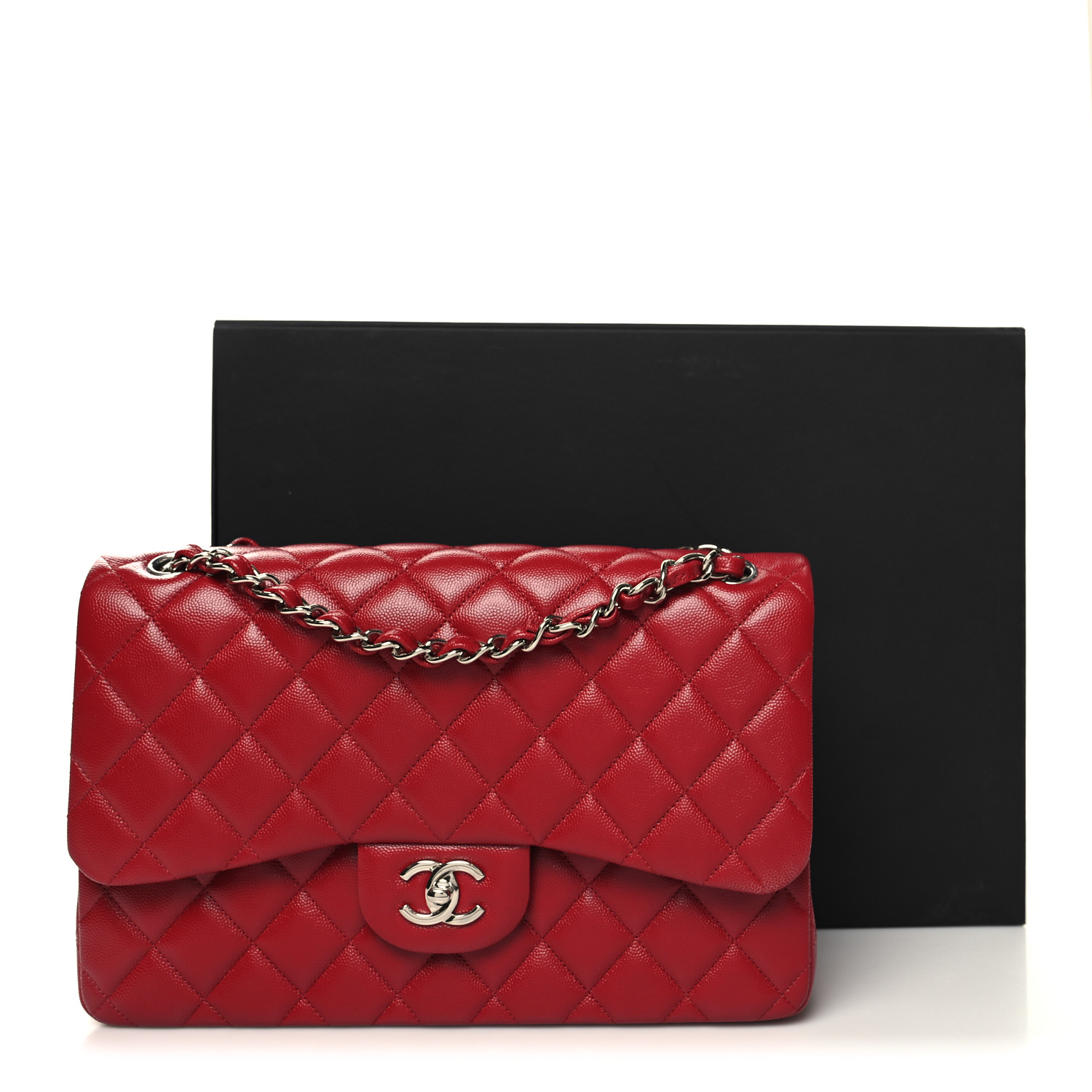 Caviar Quilted Jumbo Double Flap Red - LuxuryEva