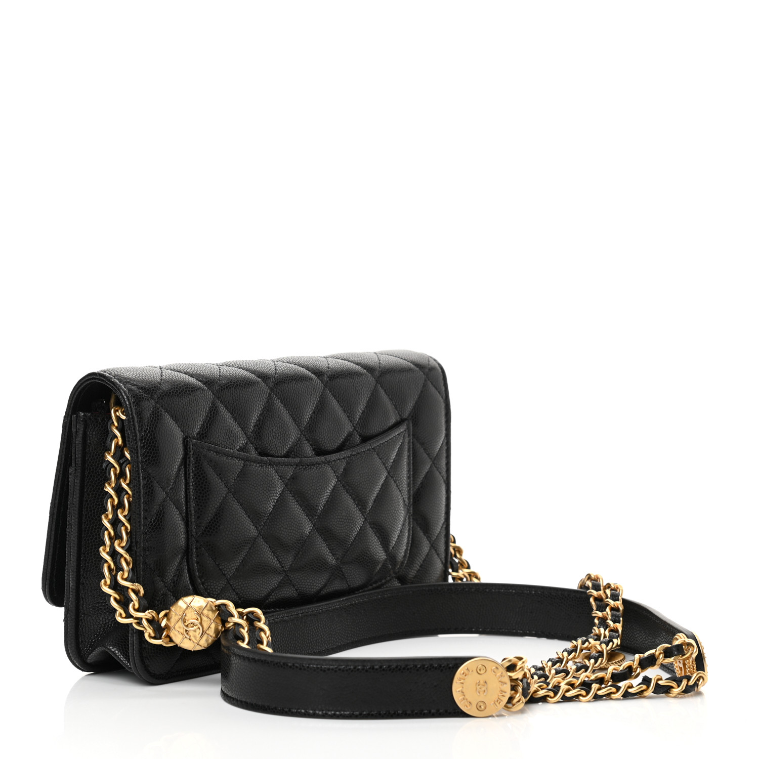 Caviar Quilted Twist Your Buttons Wallet On Chain WOC Black - LuxuryEva