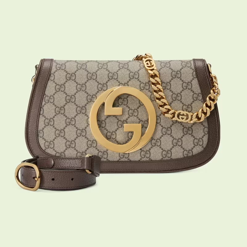 GG Supreme Monogram Textured Dollar Calfskin Blondie Chain Shoulder Flap Bag Beige - LuxuryEva