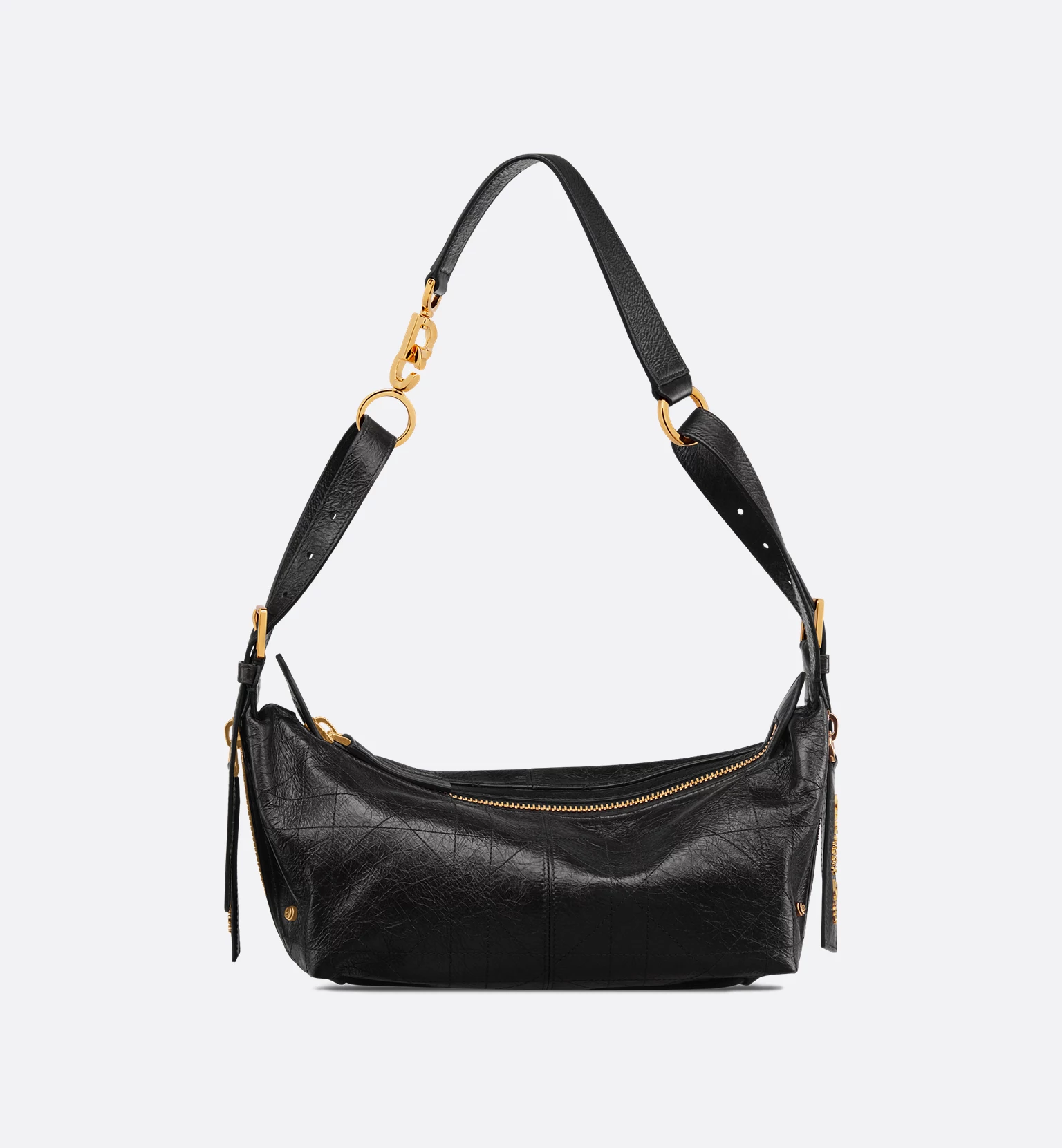 DIOR Small D-Journey Bag in Crinkled Calfskin-Black Flat Macrocannage - LuxuryEva