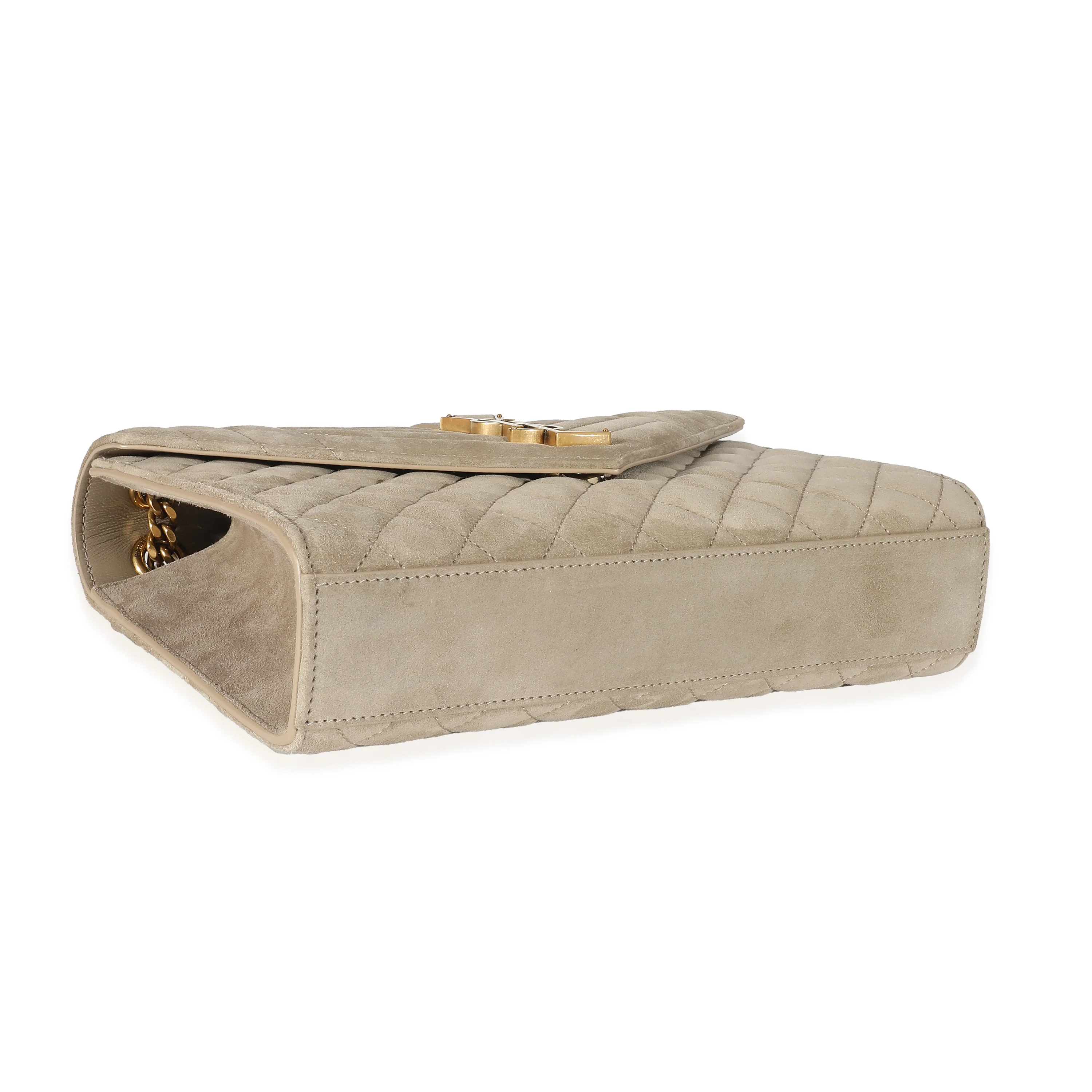 Saint Laurent Beige Suede Mixed Matelasse Triquilt Medium Monogram Envelope Satc - LuxuryEva