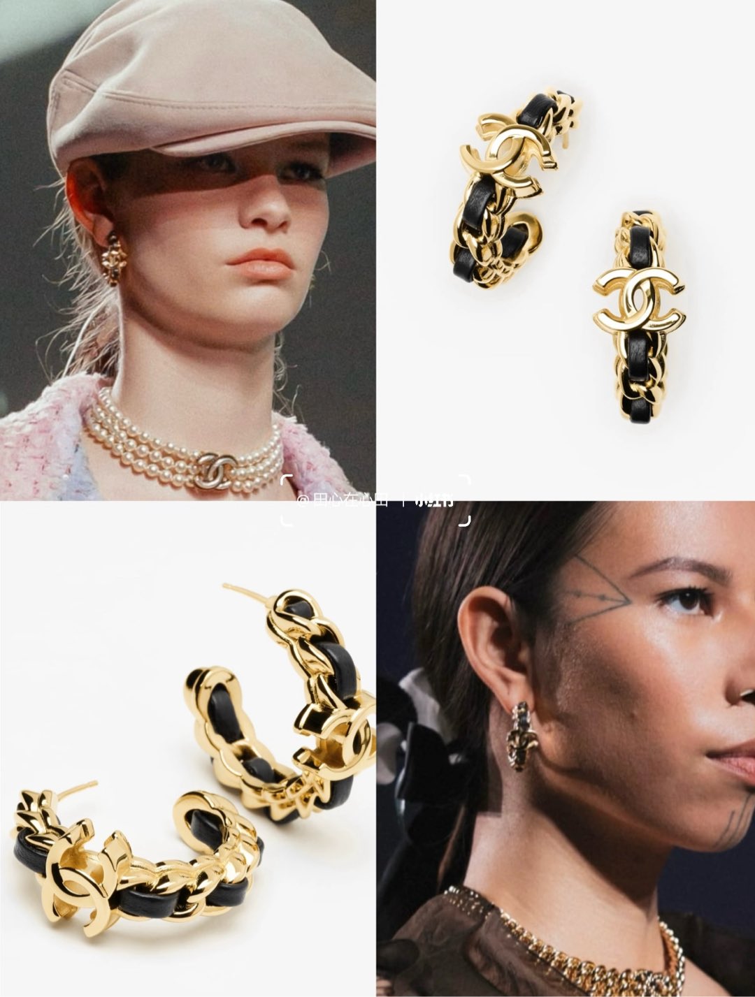 CHANEL 24K New Gold Double C Hoop Earrings with Leather-Woven Chain - LuxuryEva