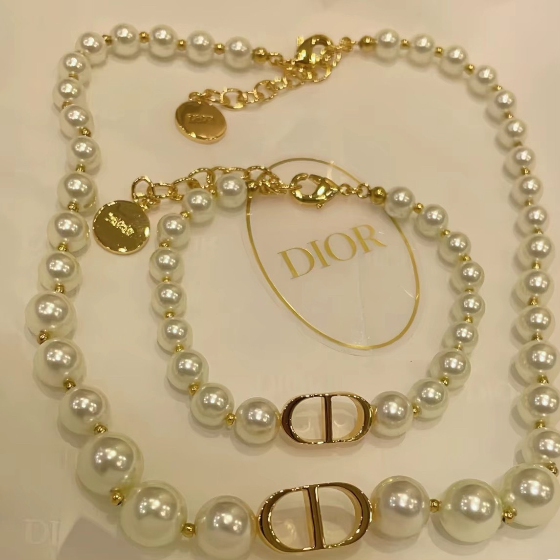 Dior Pearl Necklace+Bracelet - LuxuryEva
